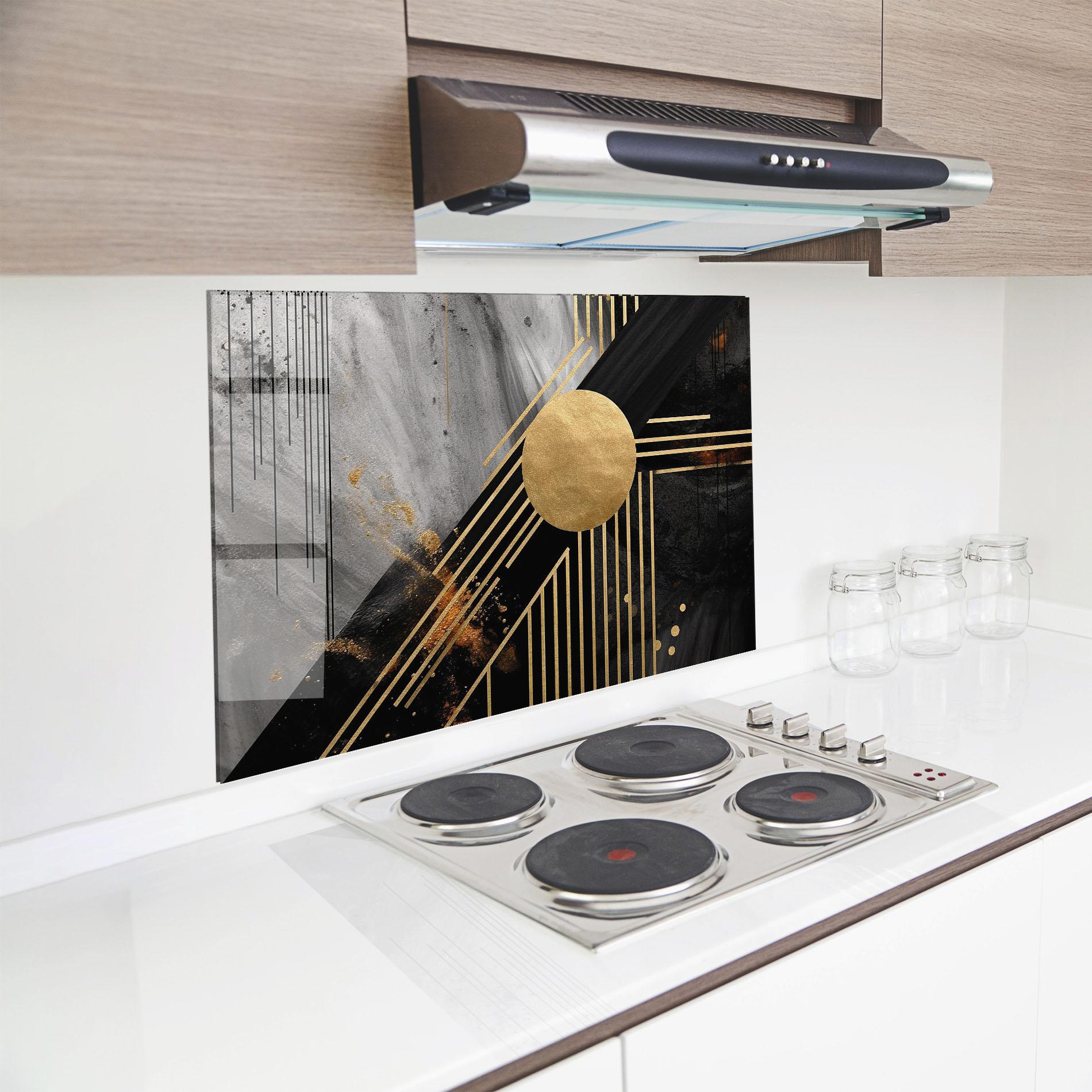 Küchenrückwand Glas Gold Circle With Lines mockup 8