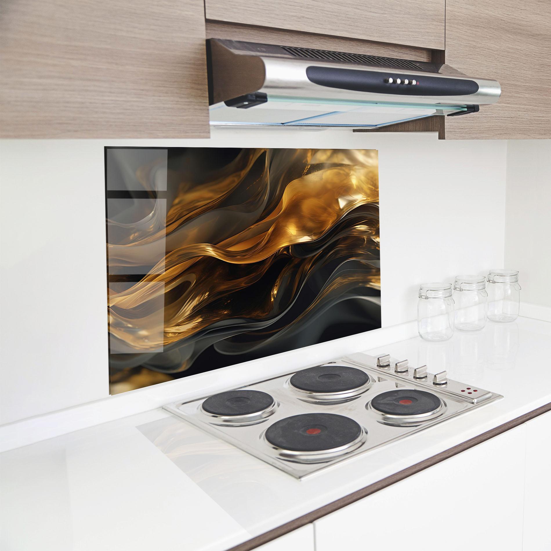 Küchenrückwand Glas Gold With Black Wave mockup 8