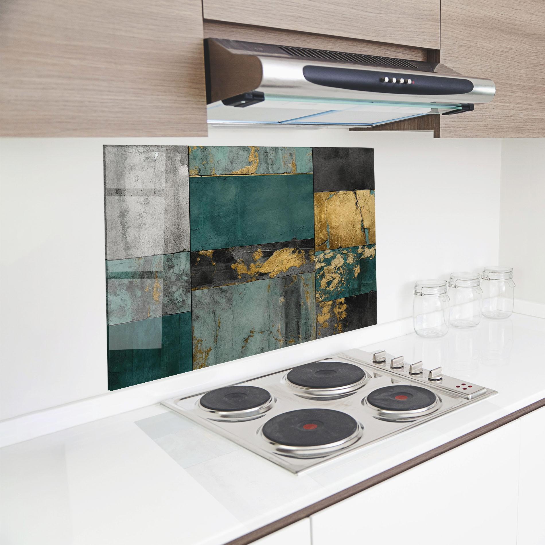 Küchenrückwand Glas Golden Green Painting mockup 8