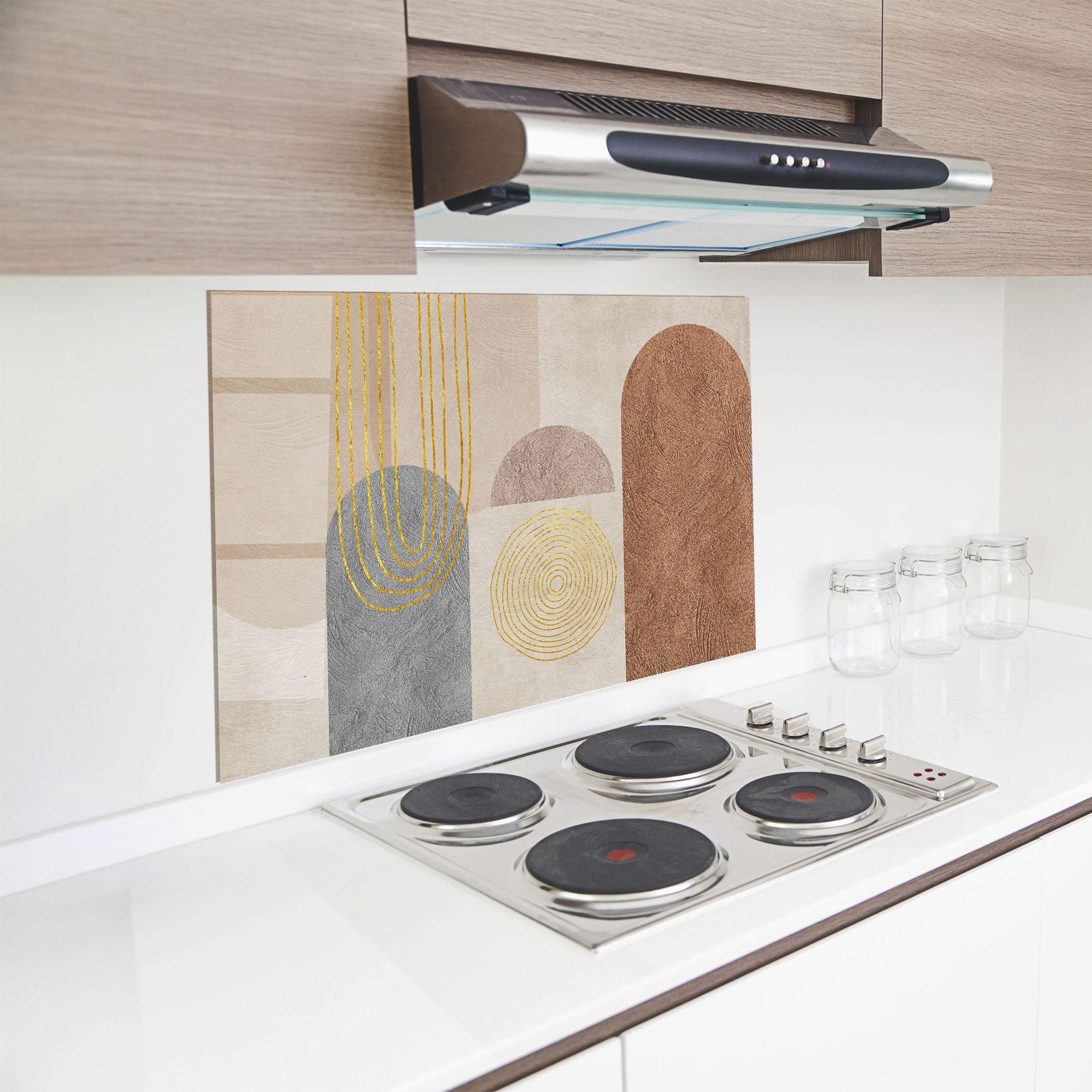 Küchenrückwand Glas Gray Orange Painting mockup 8