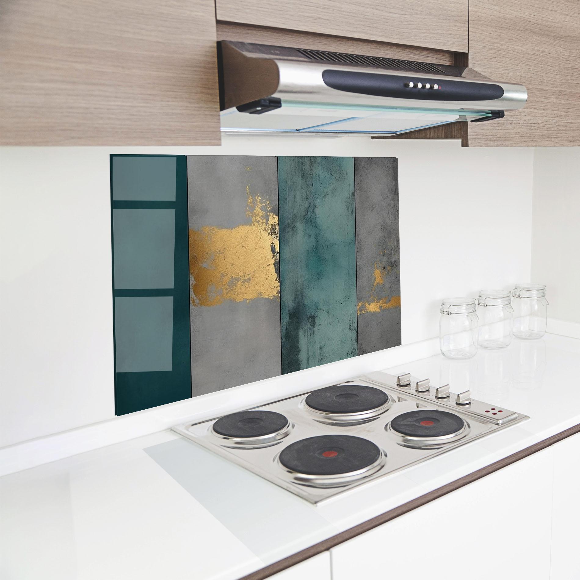 Küchenrückwand Glas Green Colors With Gold mockup 8