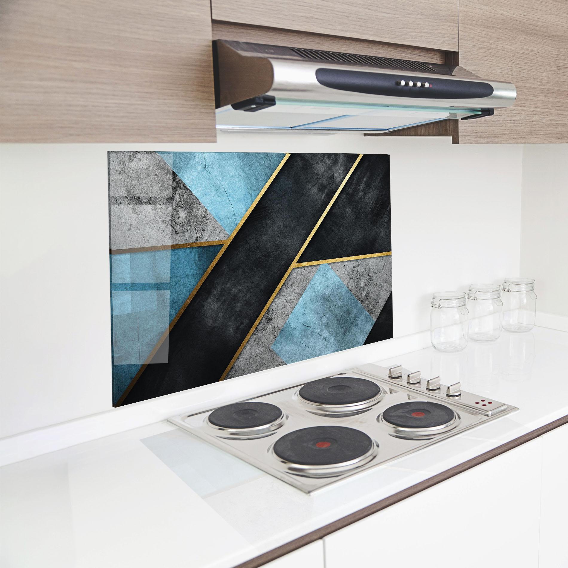 Küchenrückwand Glas Grey With Blue Painting mockup 8