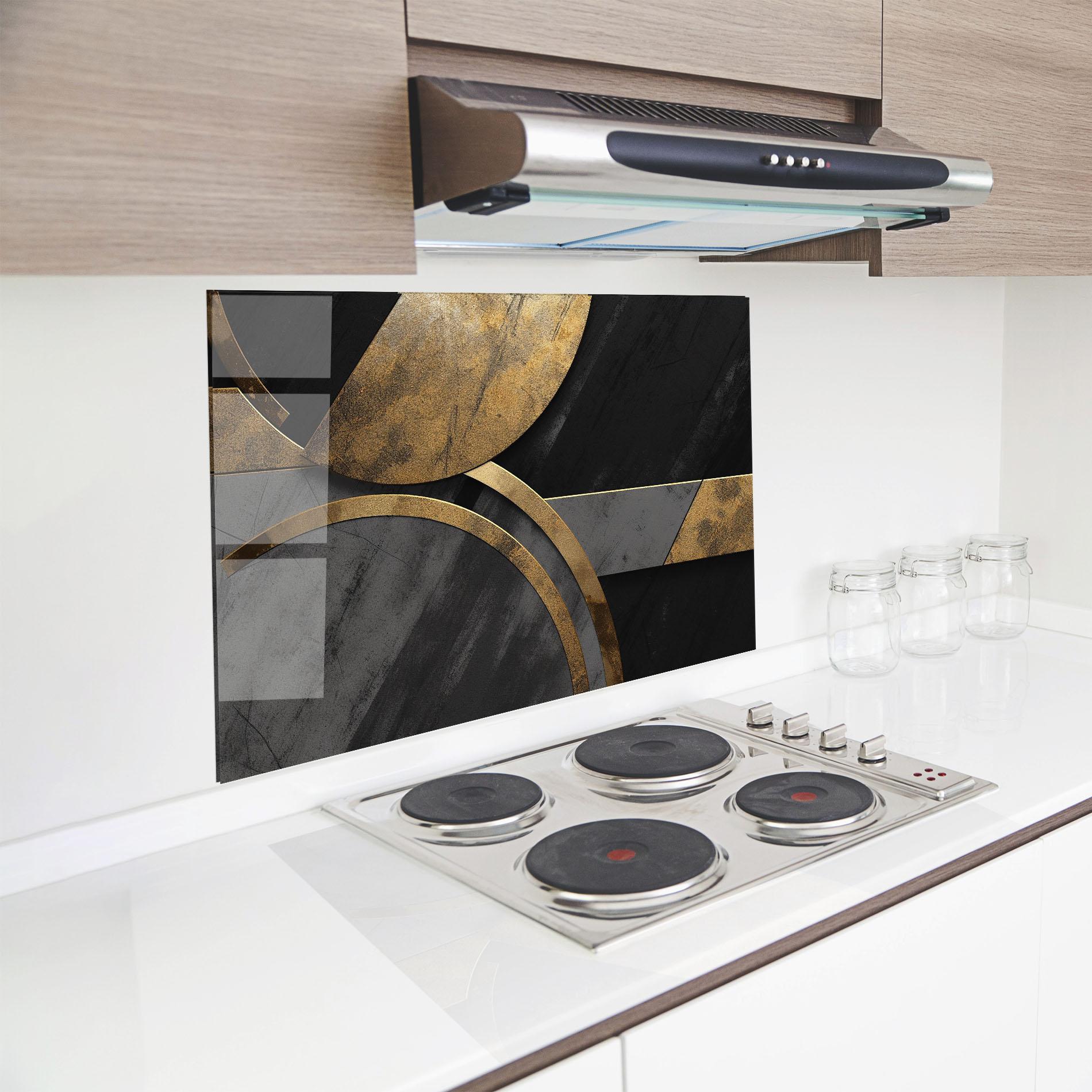 Küchenrückwand Glas Grey With Gold Painting mockup 8