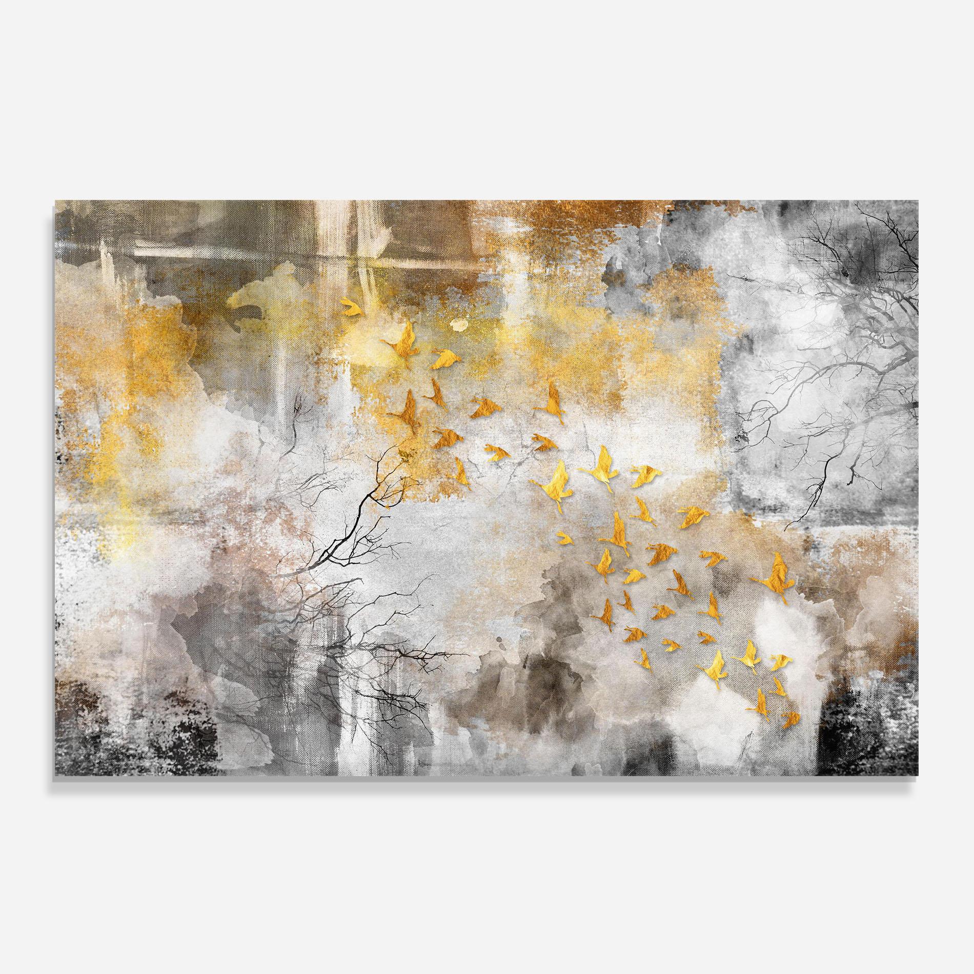 Küchenrückwand Glas Gold Birds Flying mockup 0