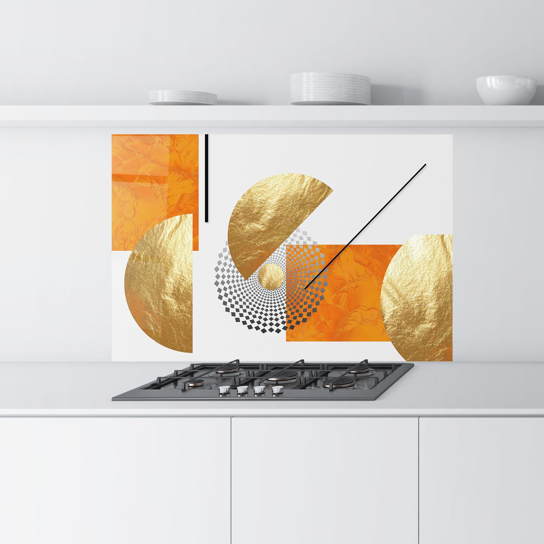 Küchenrückwand Glas Beautiful Gold Shapes mockup 9