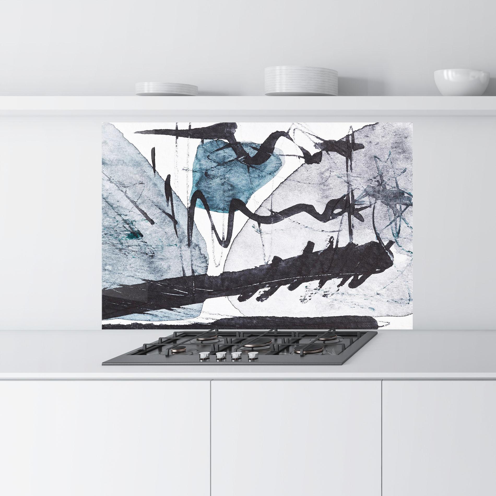 Küchenrückwand Glas Black Grey Lines mockup 9