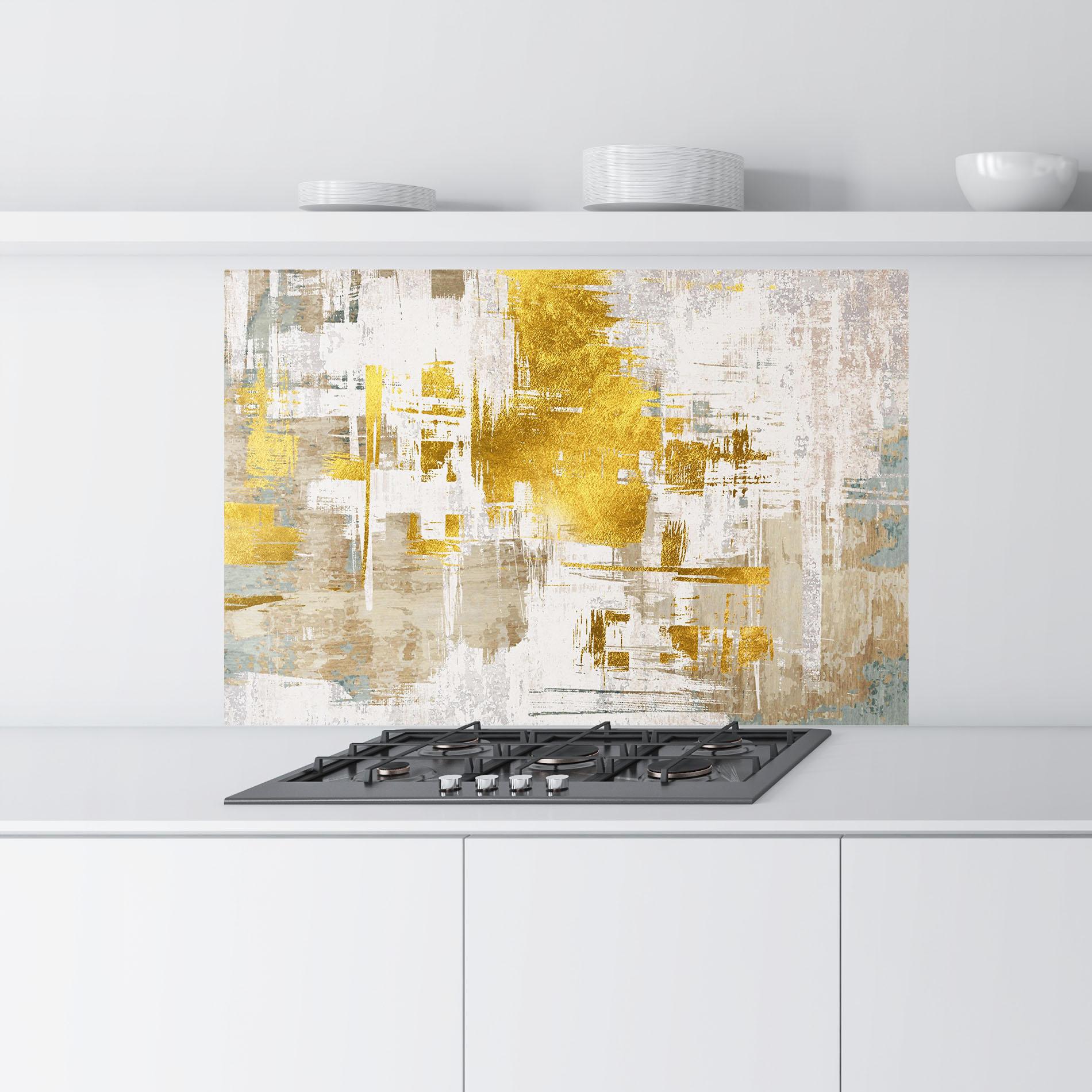 Küchenrückwand Glas Gold And White Brush mockup 9