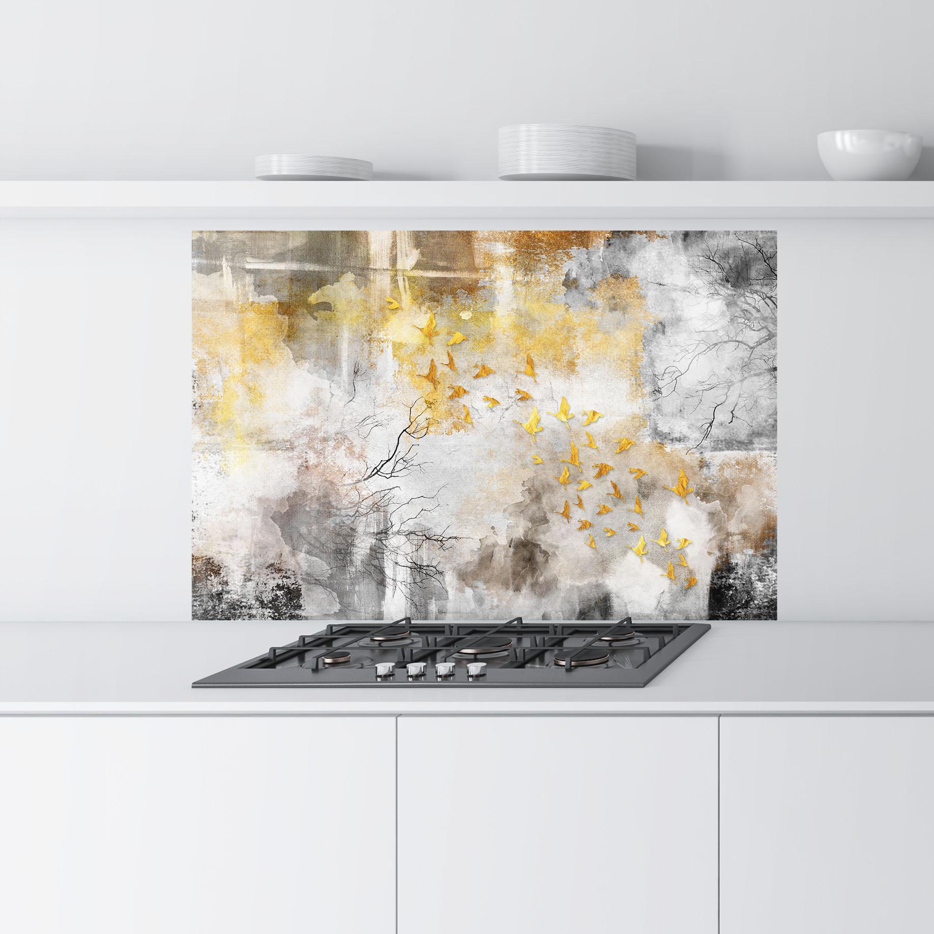 Küchenrückwand Glas Gold Birds Flying mockup 9