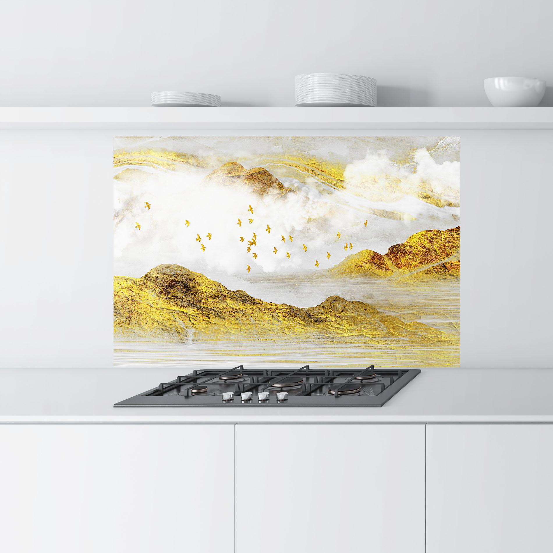 Küchenrückwand Glas Gold Mountains Abstract mockup 9