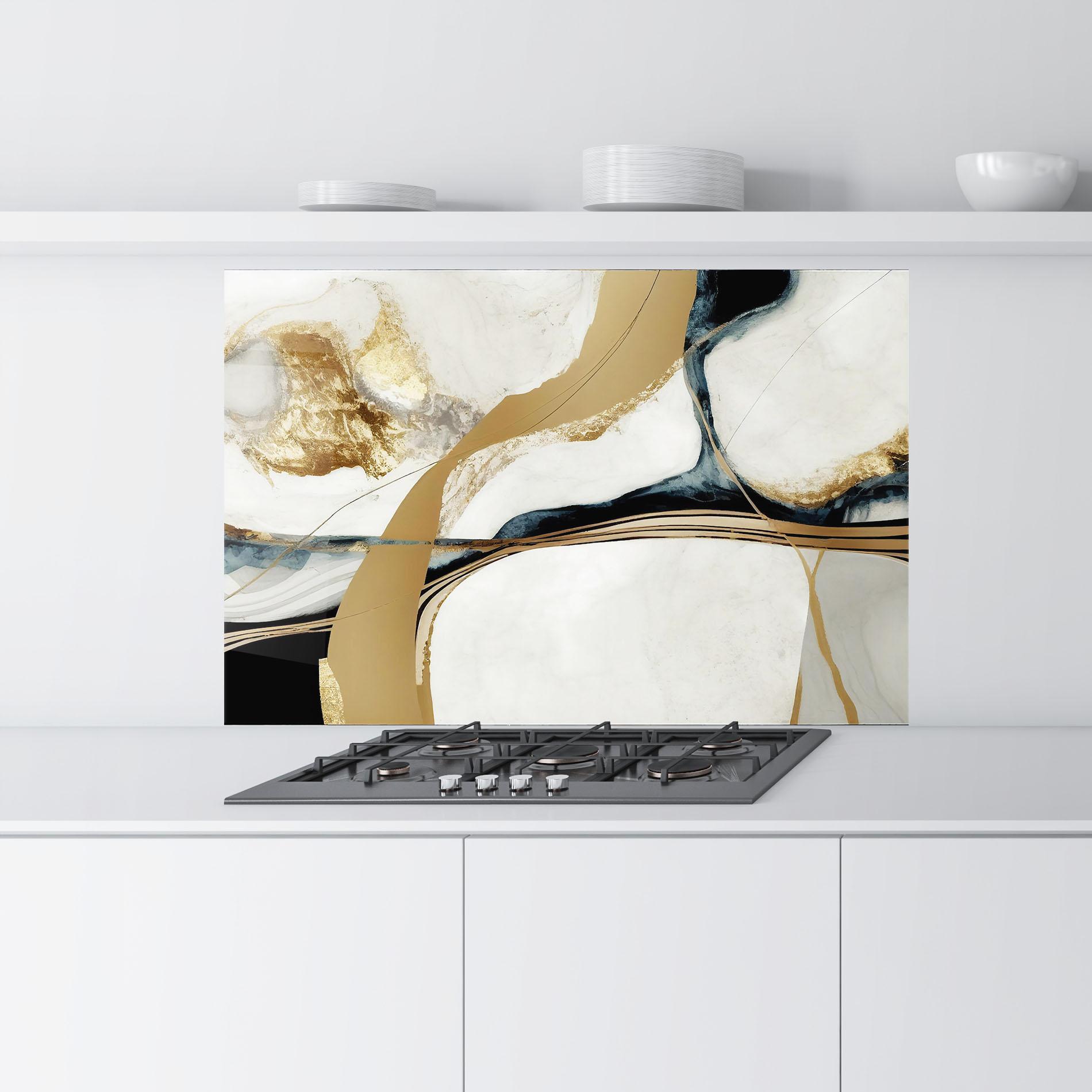 Küchenrückwand Glas Golden Blue Marble mockup 9