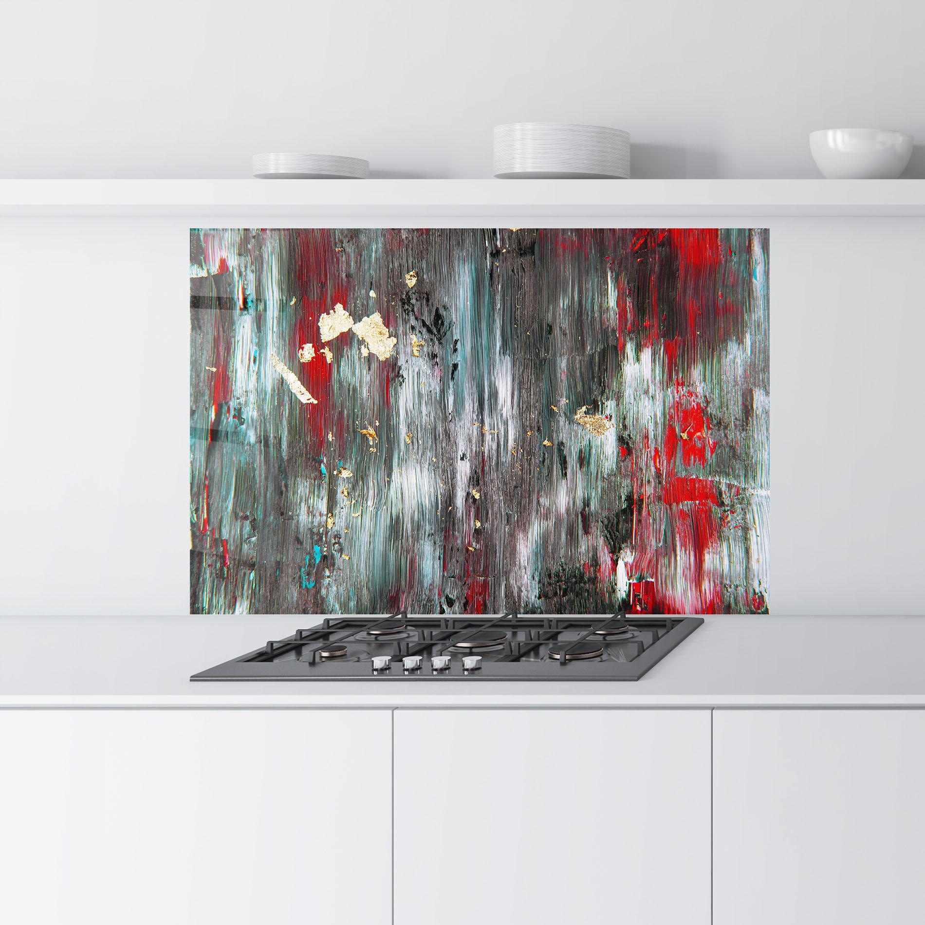 Küchenrückwand Glas Grey With Red Painting mockup 9