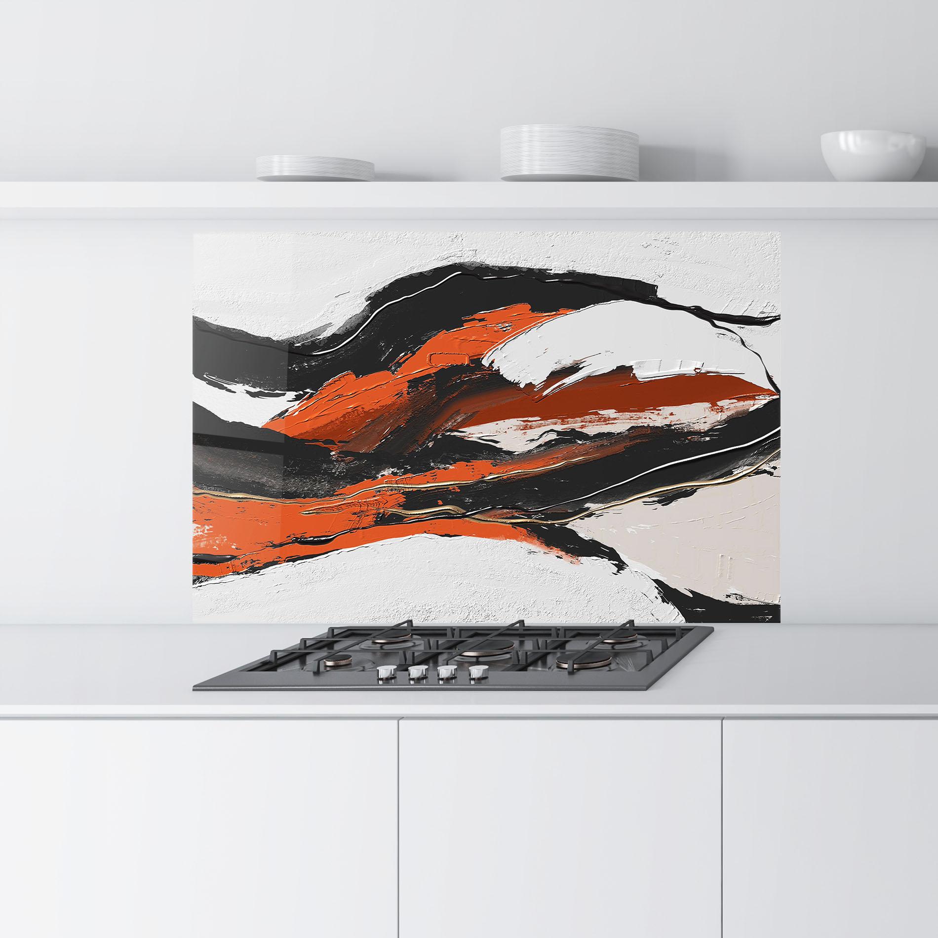 Küchenrückwand Glas Red And Black Brush mockup 9