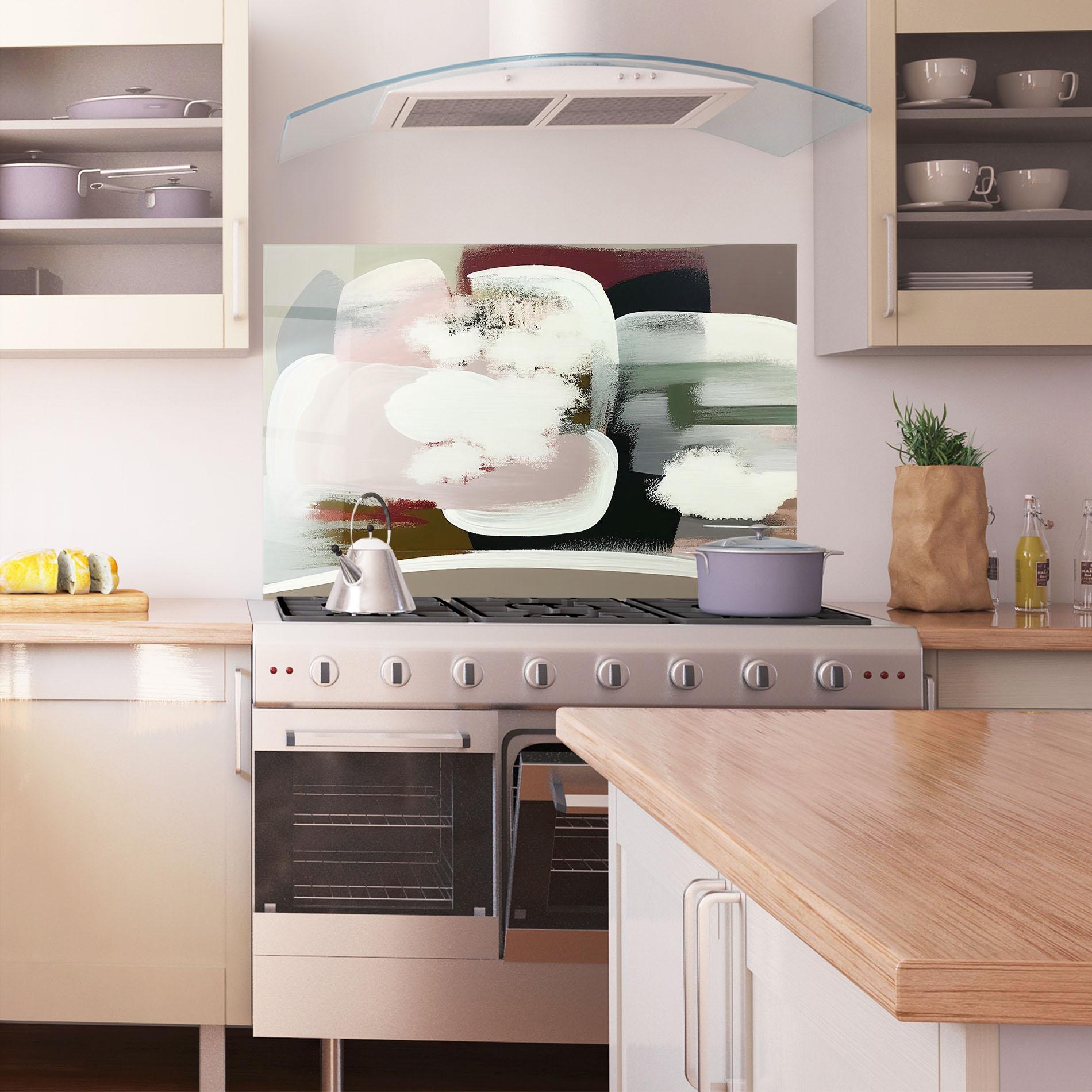 Küchenrückwand Glas Abstract White Clouds mockup 1