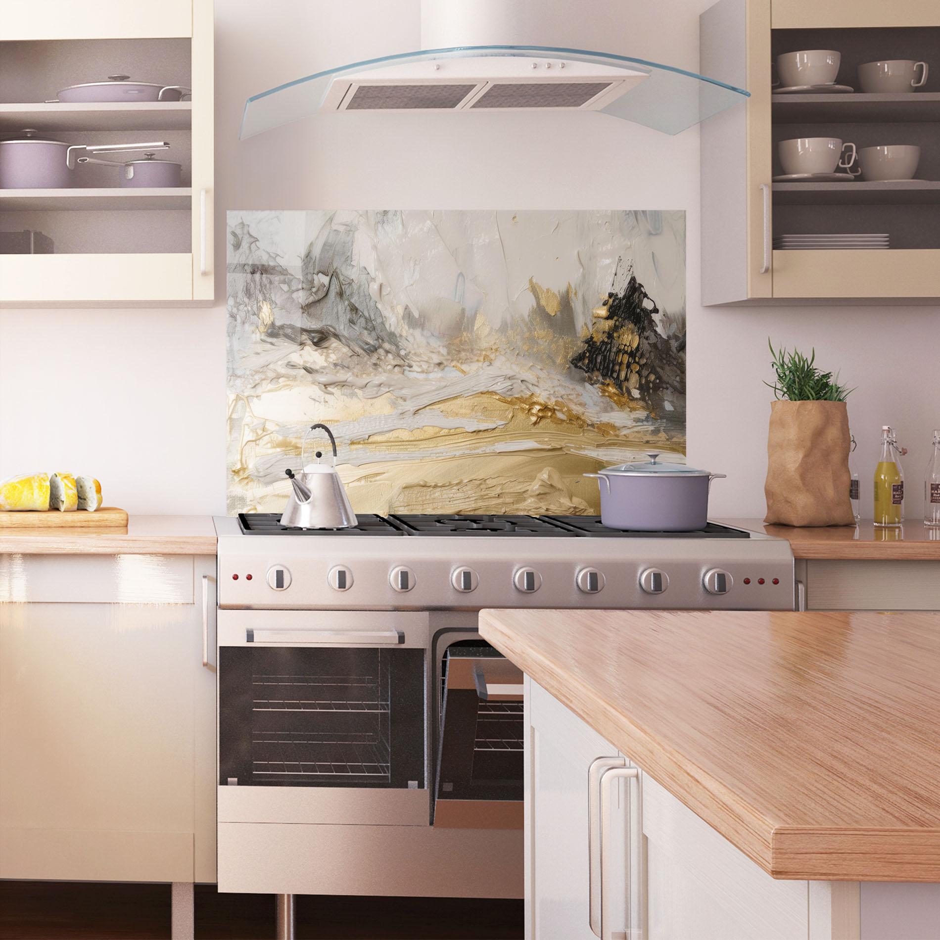 Küchenrückwand Glas Abstract White Waves mockup 1