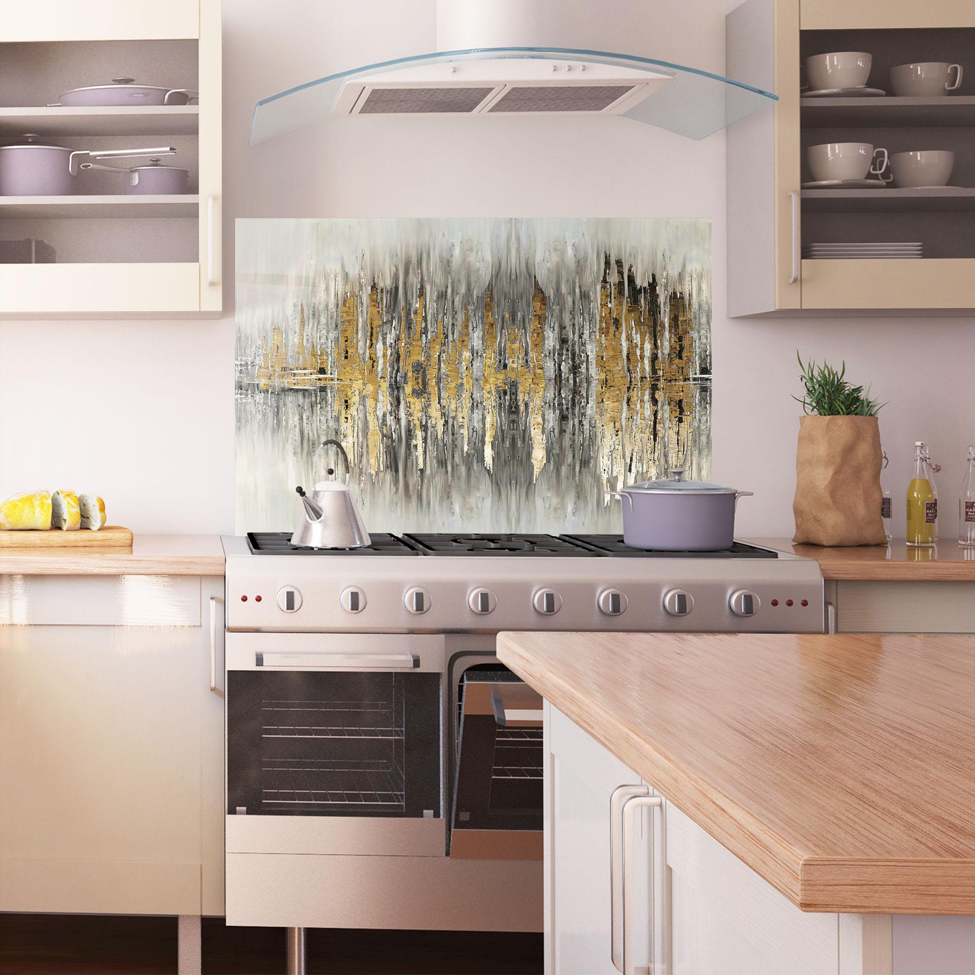 Küchenrückwand Glas Acrylic Silver Paint mockup 1