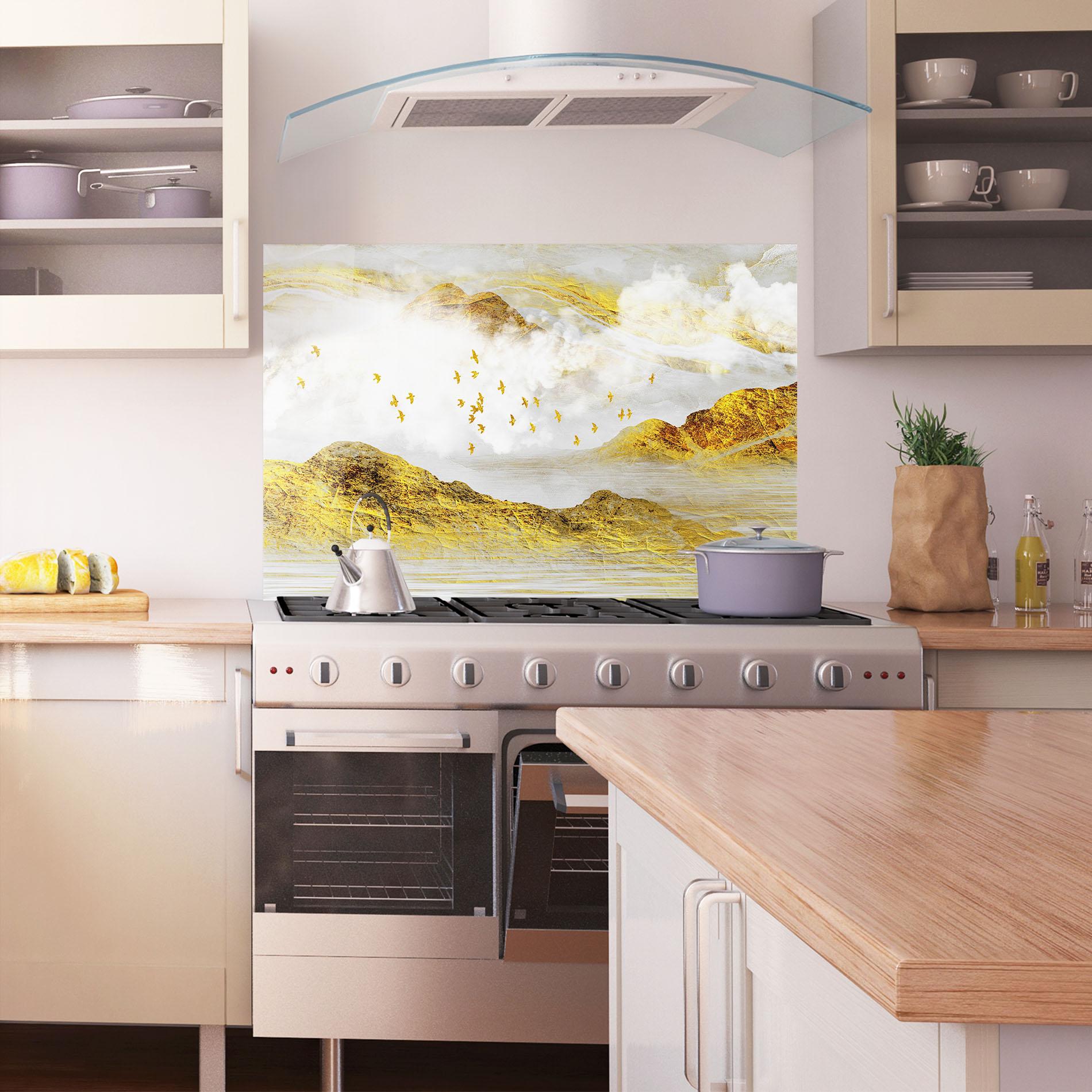 Küchenrückwand Glas Gold Mountains Abstract mockup 1