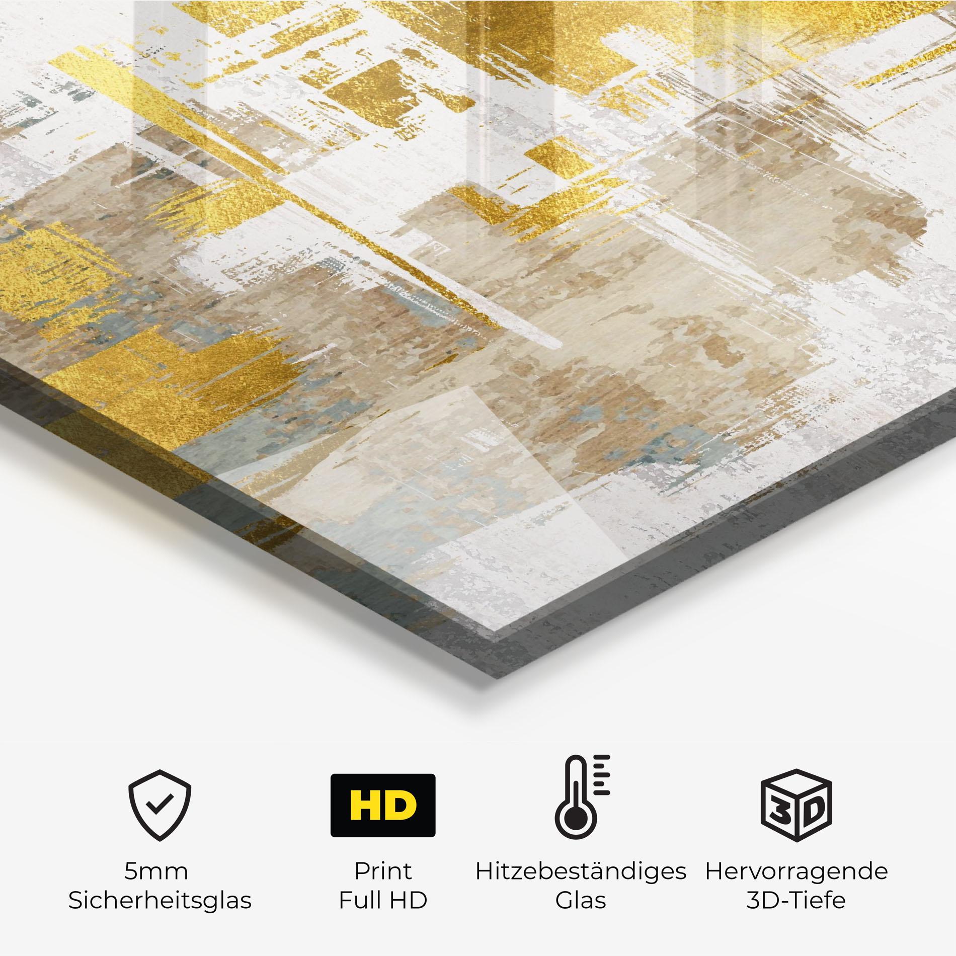 Küchenrückwand Glas Gold And White Brush mockup 2