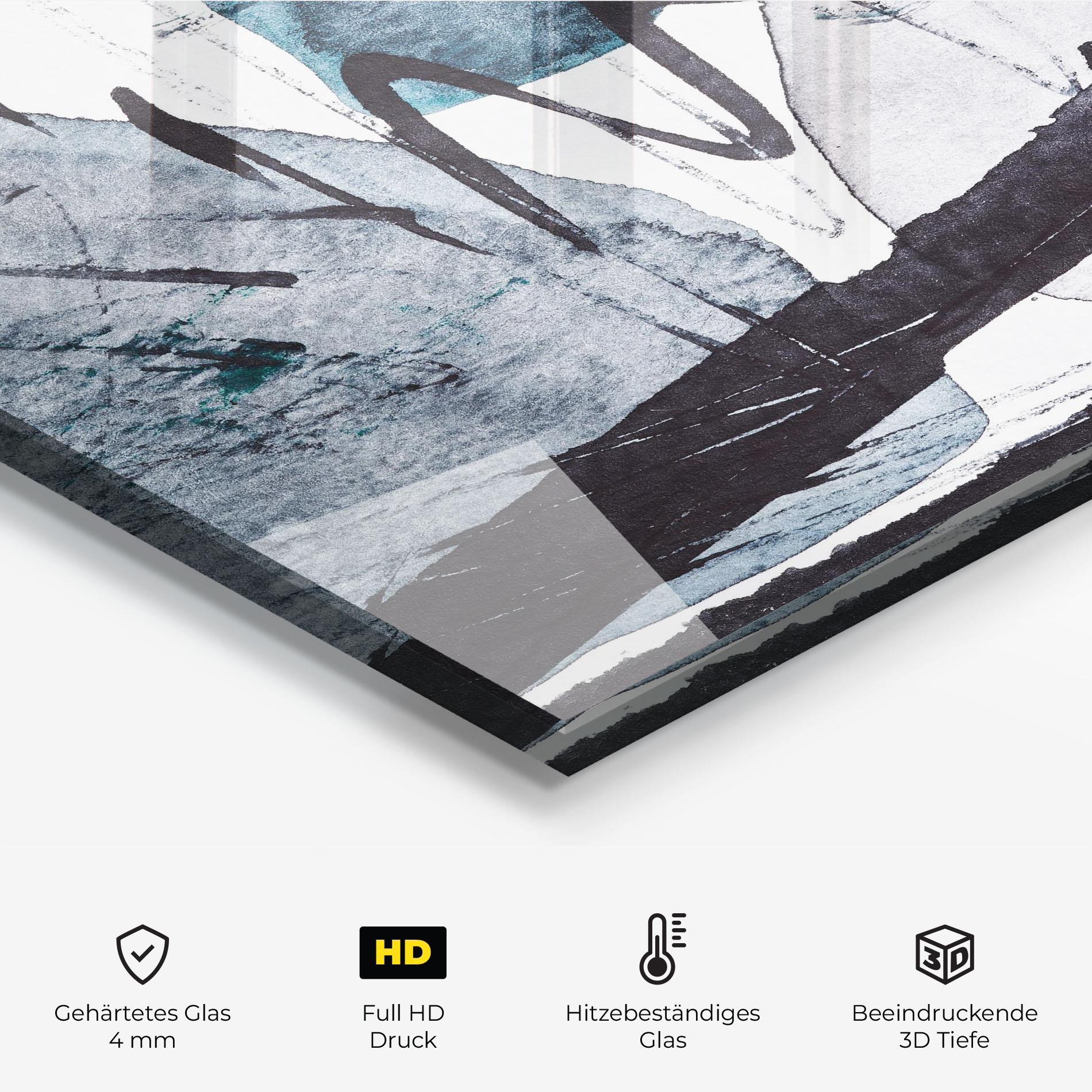 Küchenrückwand Glas Black Grey Lines mockup 2