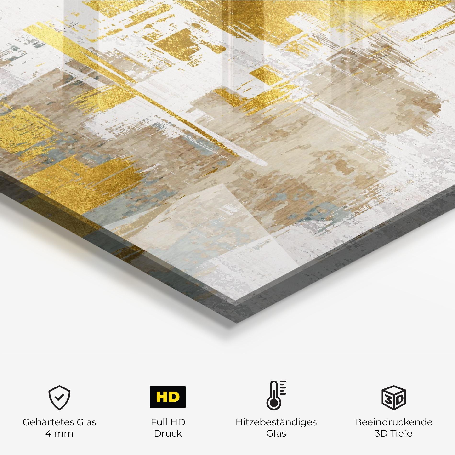 Küchenrückwand Glas Gold And White Brush mockup 2