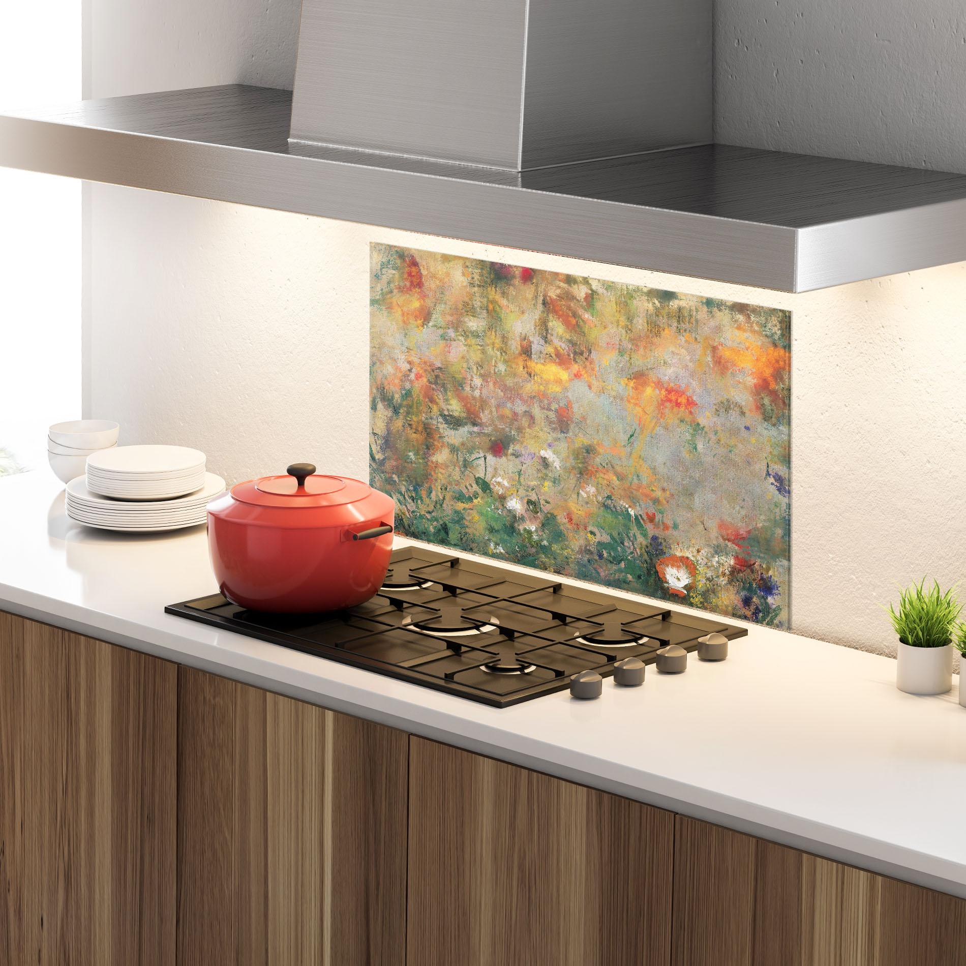 Küchenrückwand Glas Abstract Flowers mockup 4