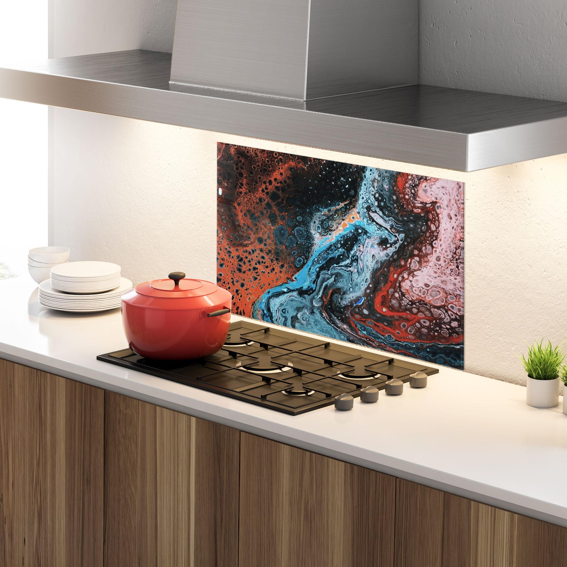 Küchenrückwand Glas Abstract Turqoise Colors mockup 4