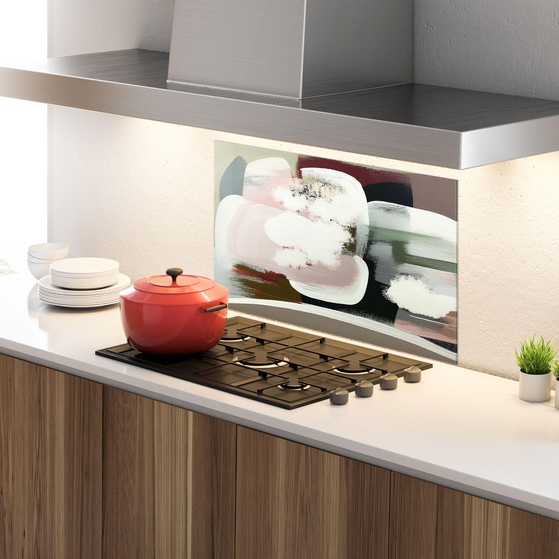 Küchenrückwand Glas Abstract White Clouds mockup 4