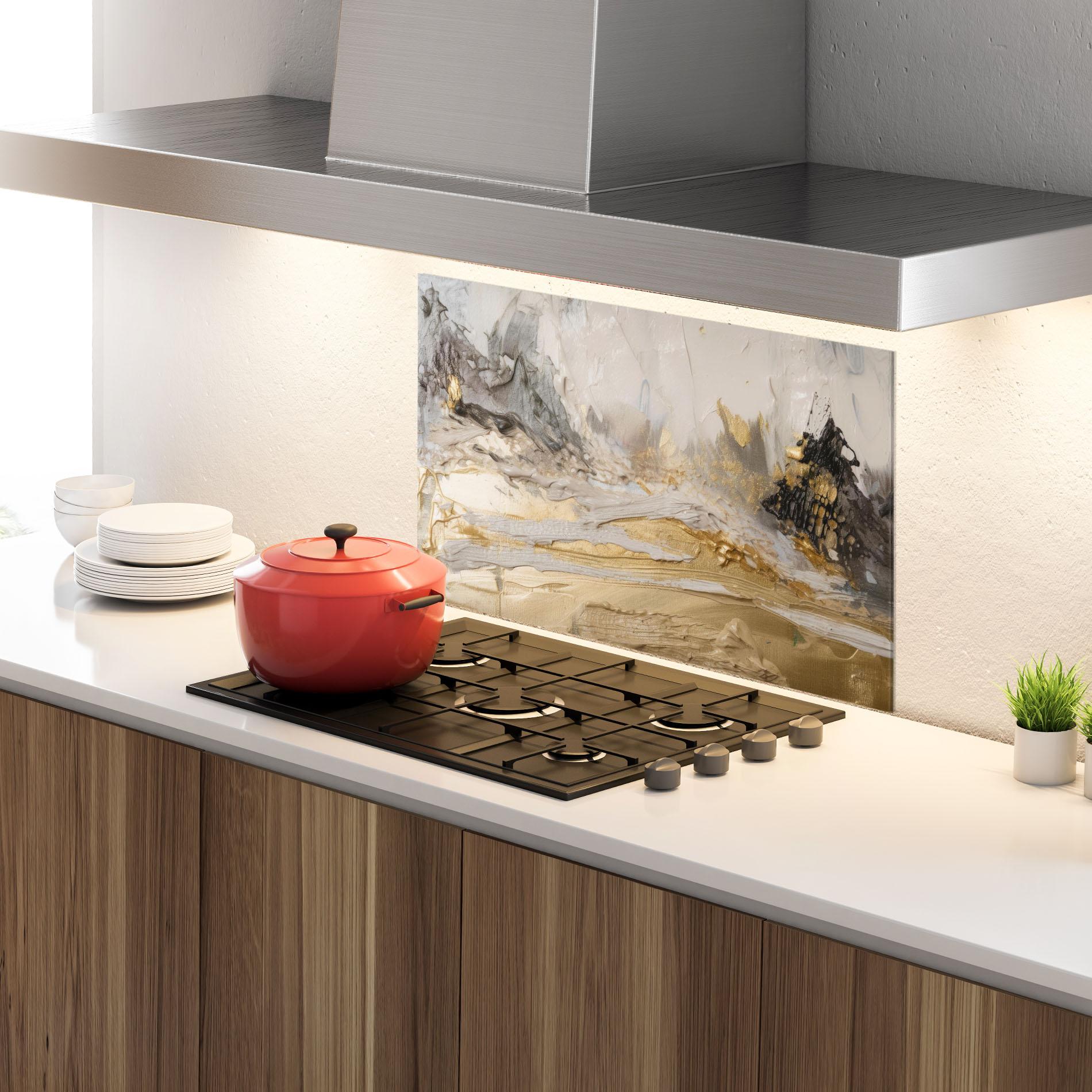 Küchenrückwand Glas Abstract White Waves mockup 4