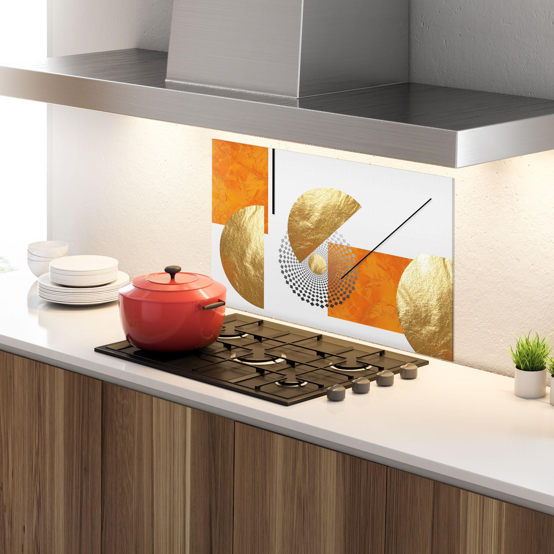 Küchenrückwand Glas Beautiful Gold Shapes mockup 4