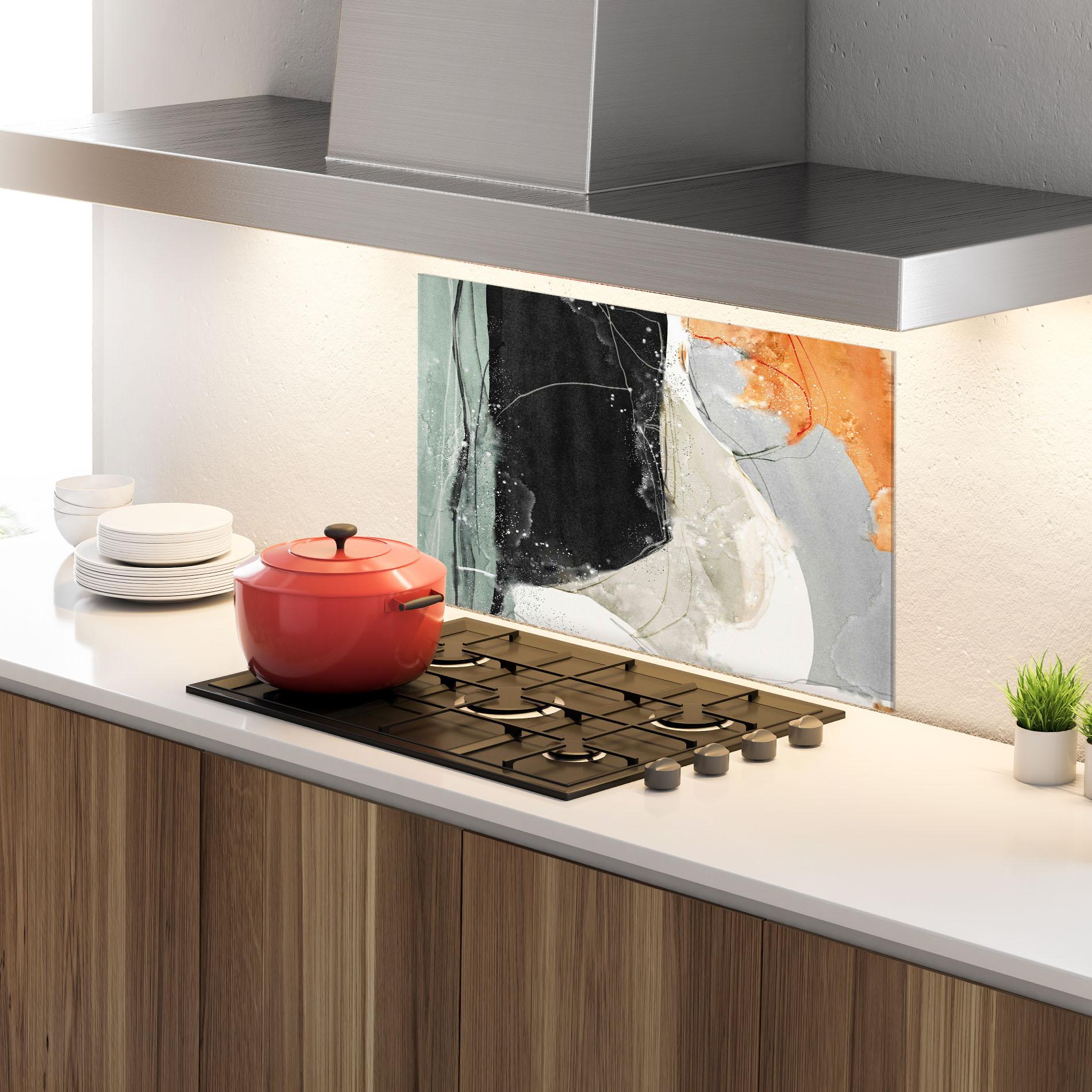 Küchenrückwand Glas Beautiful White Drops mockup 4