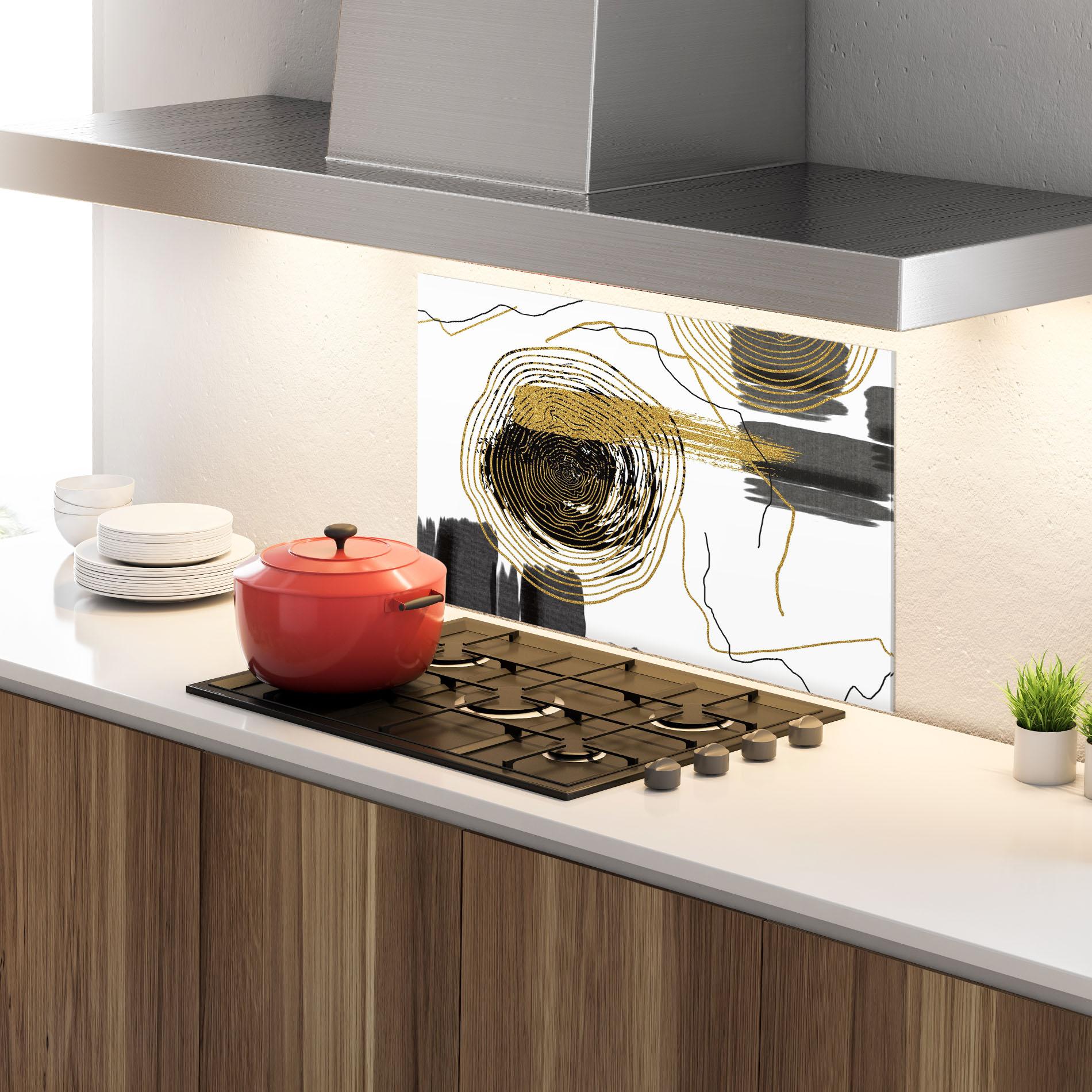 Küchenrückwand Glas Golden Grey Spiral mockup 4
