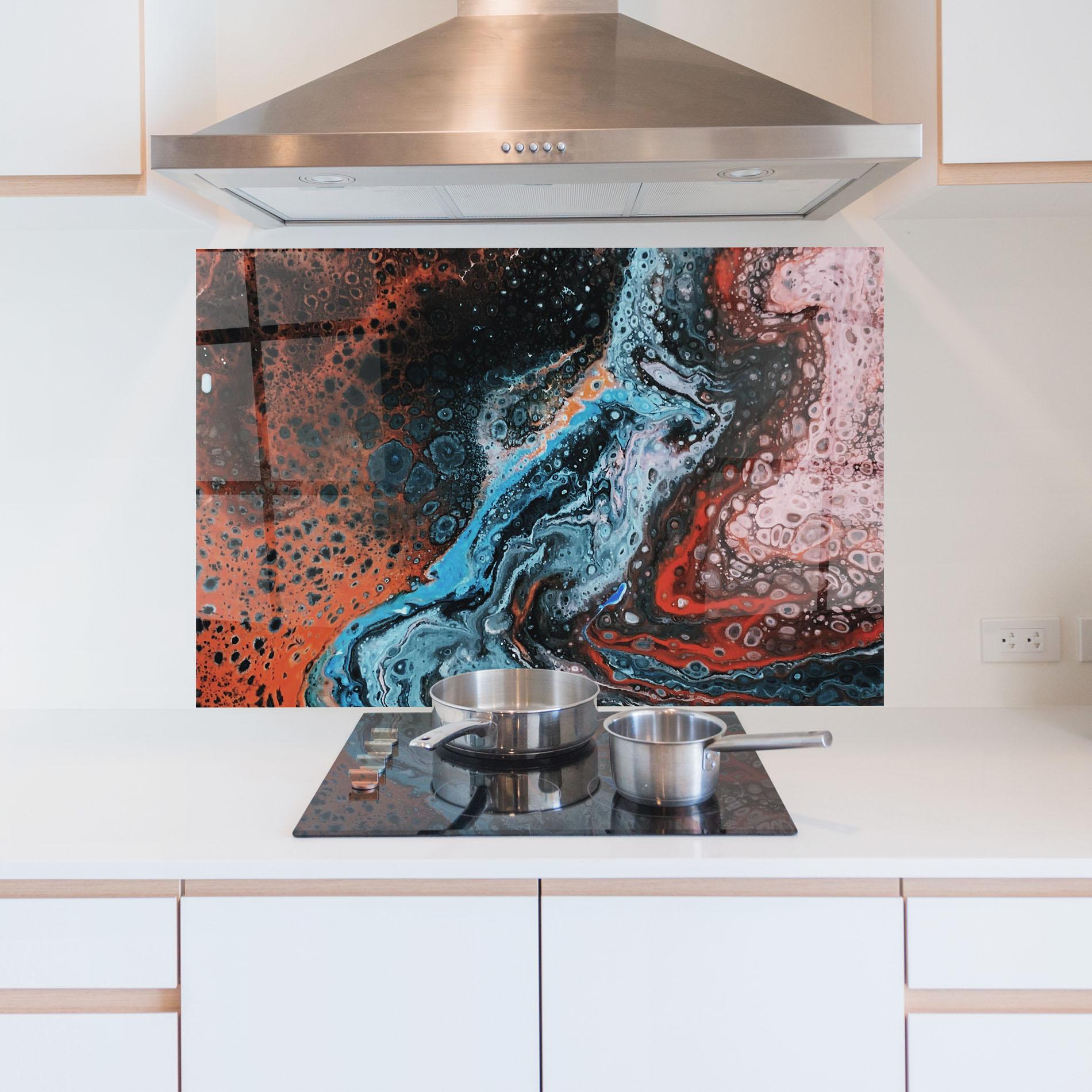 Küchenrückwand Glas Abstract Turqoise Colors mockup 5