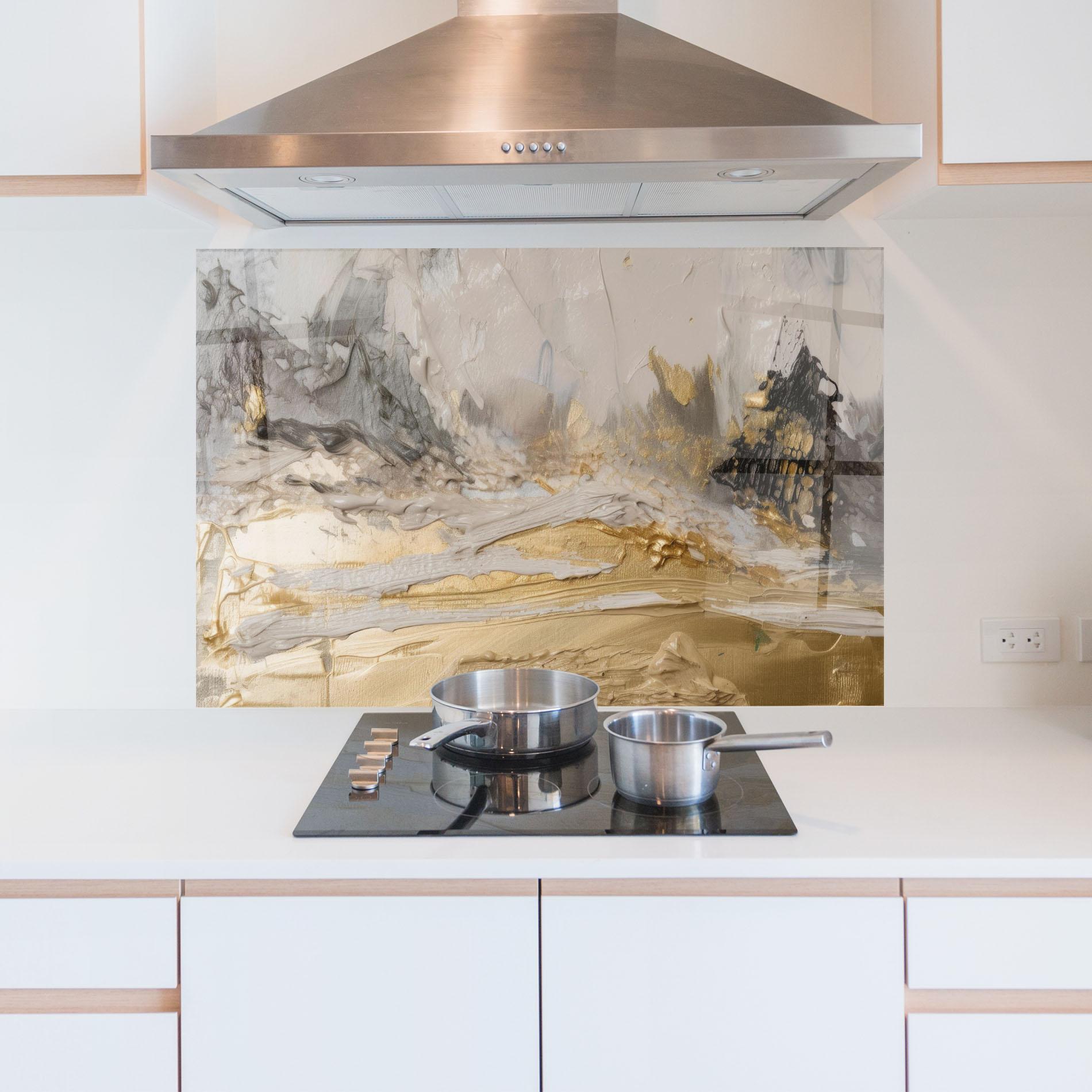 Küchenrückwand Glas Abstract White Waves mockup 5