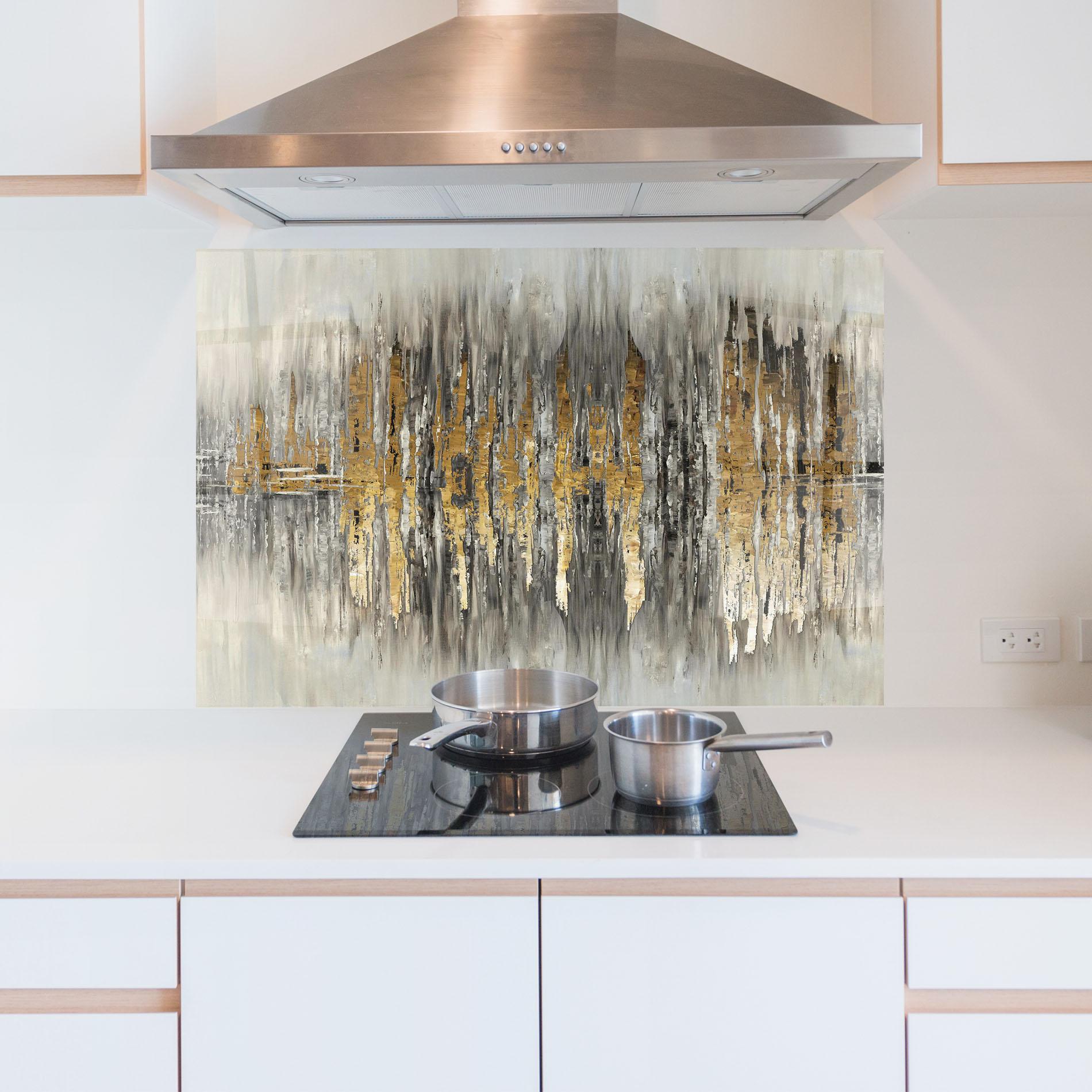 Küchenrückwand Glas Acrylic Silver Paint mockup 5