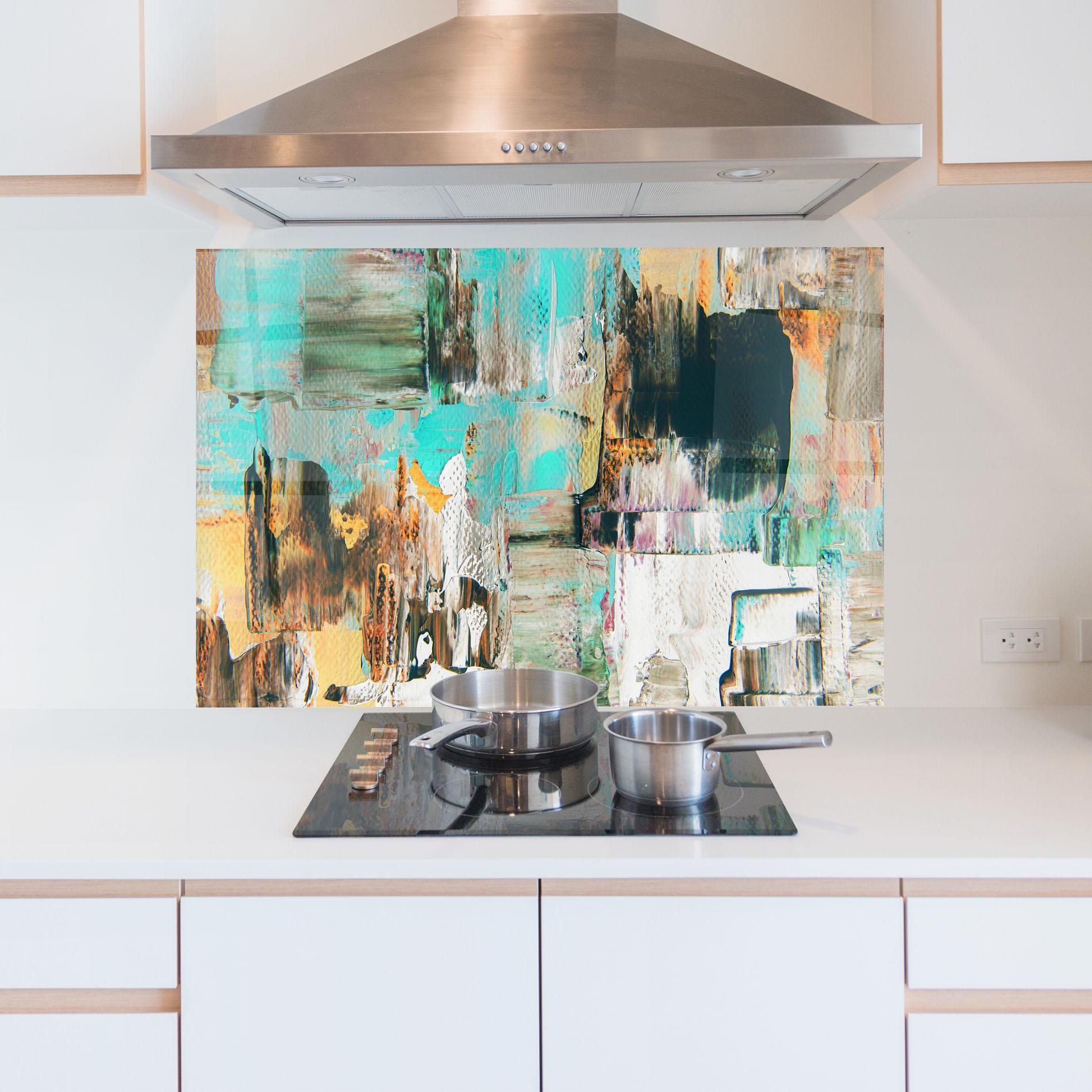 Küchenrückwand Glas Acrylic Textured Paint mockup 5