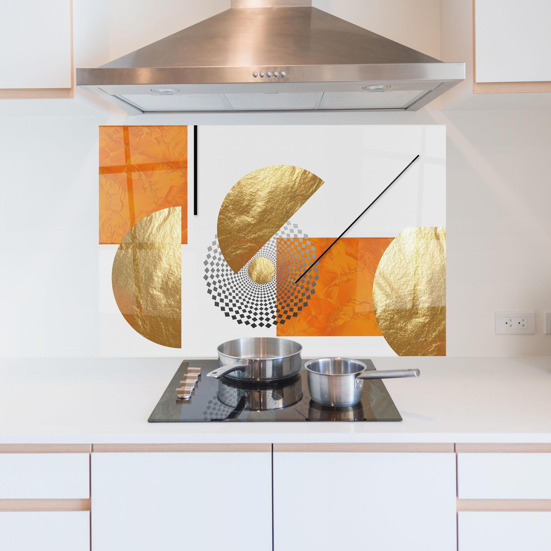 Küchenrückwand Glas Beautiful Gold Shapes mockup 5