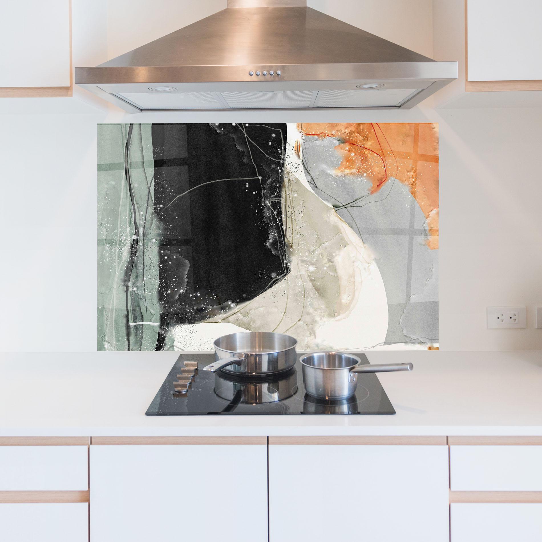 Küchenrückwand Glas Beautiful White Drops mockup 5