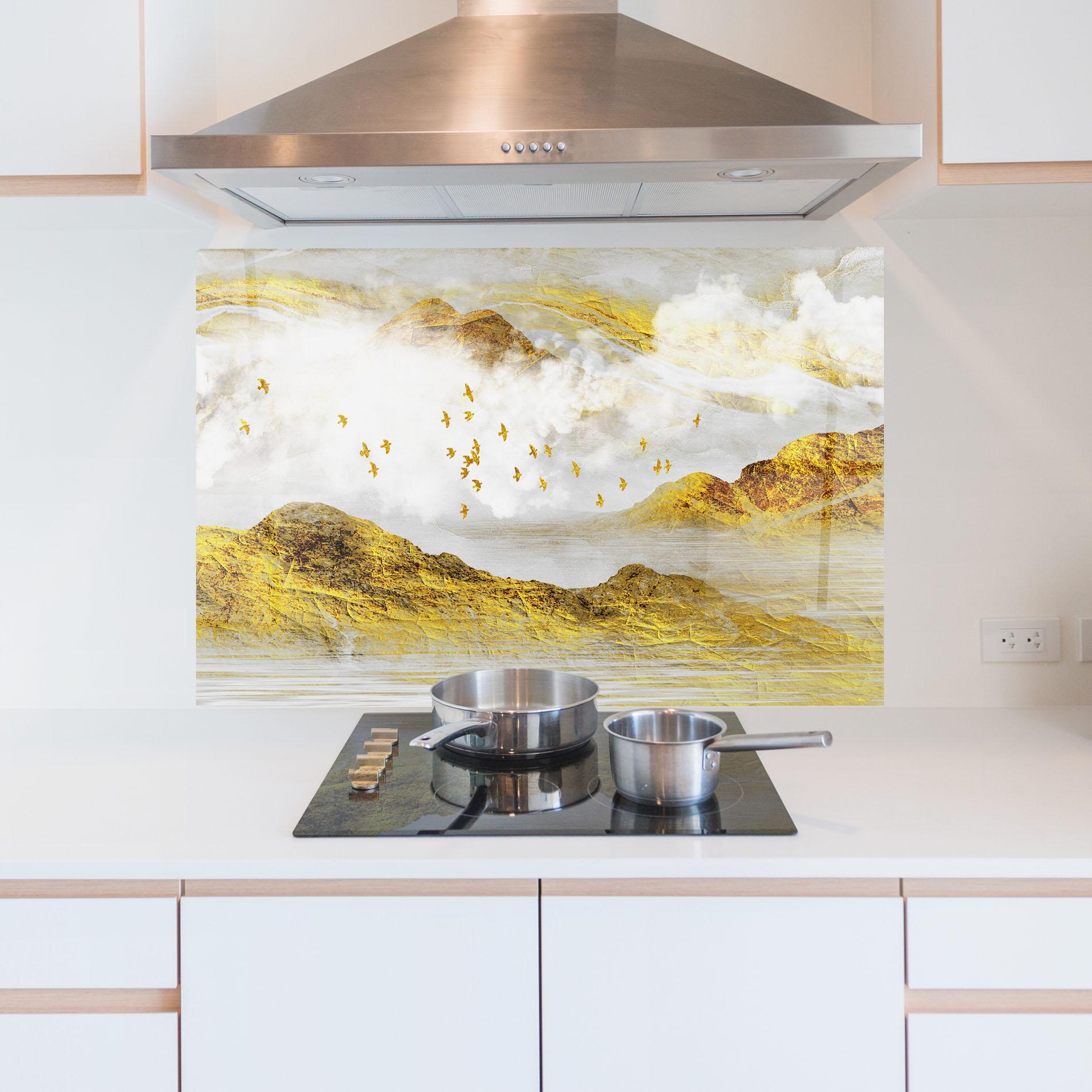 Küchenrückwand Glas Gold Mountains Abstract mockup 5