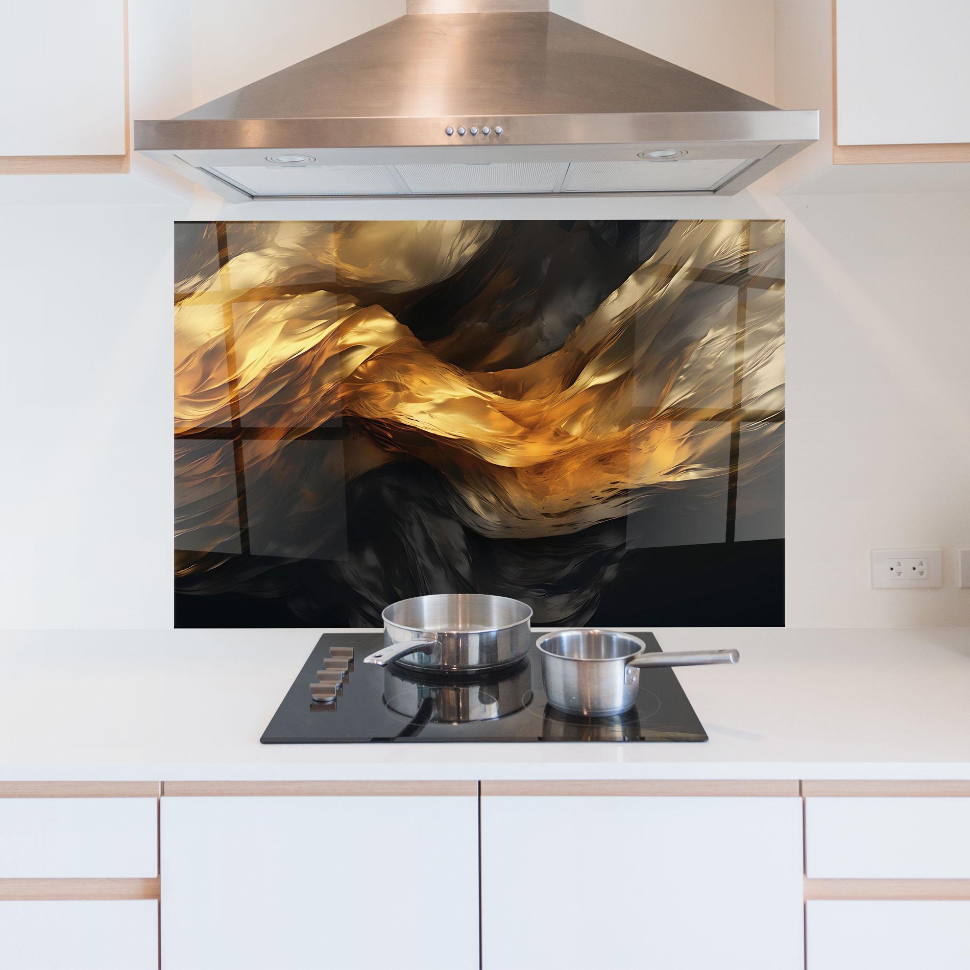 Küchenrückwand Glas Golden Waves With Black mockup 5
