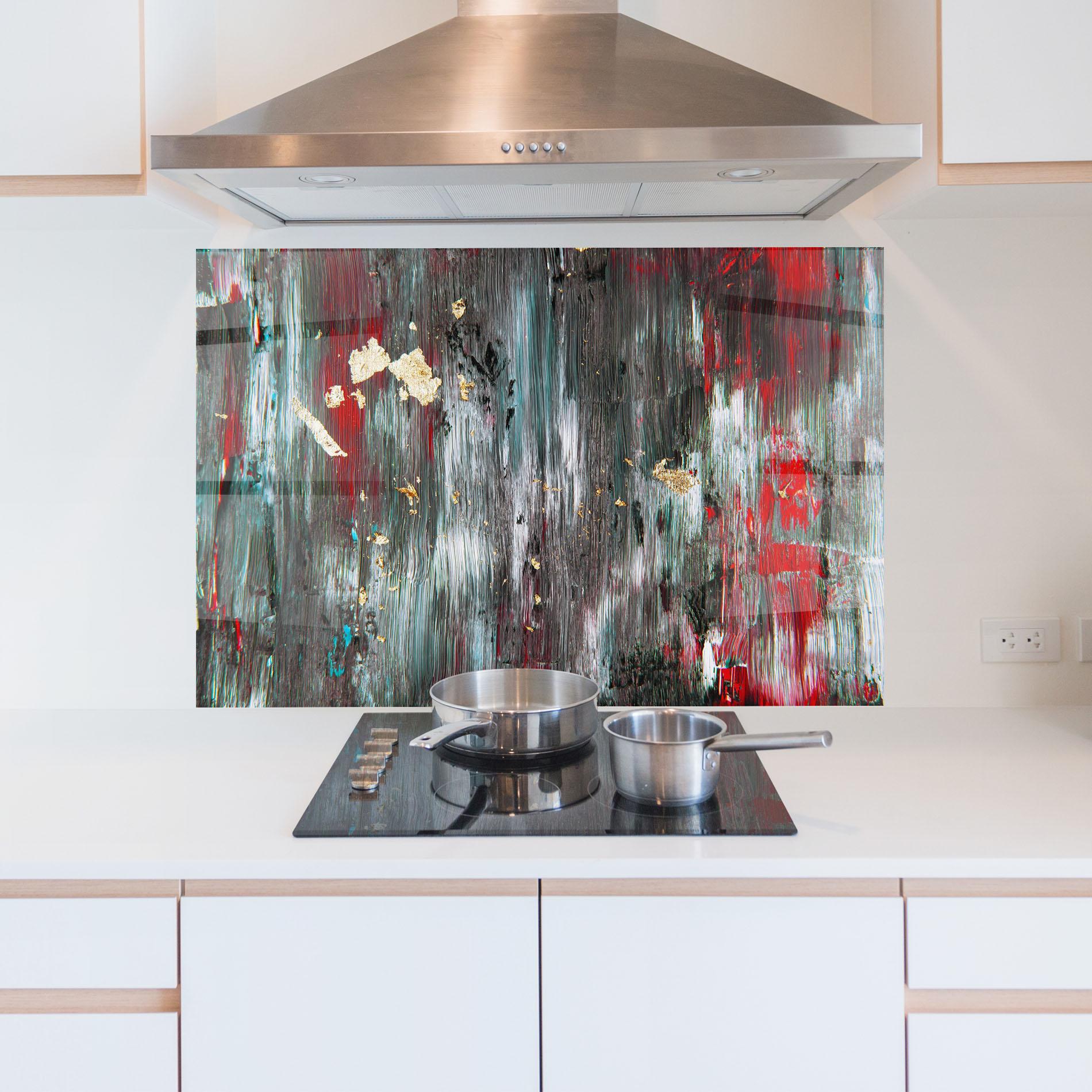 Küchenrückwand Glas Grey With Red Painting mockup 5