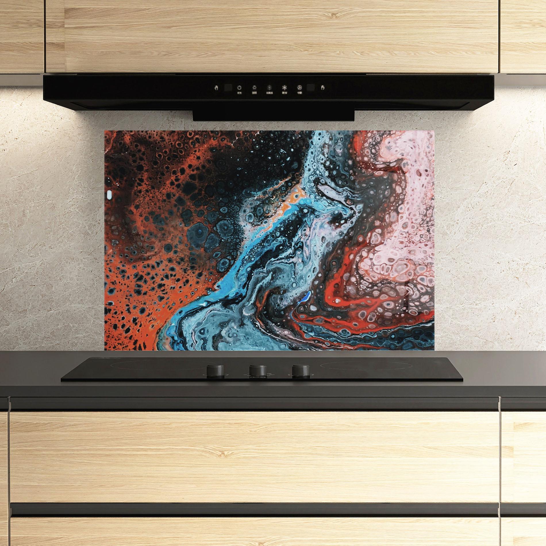 Küchenrückwand Glas Abstract Turqoise Colors mockup 3