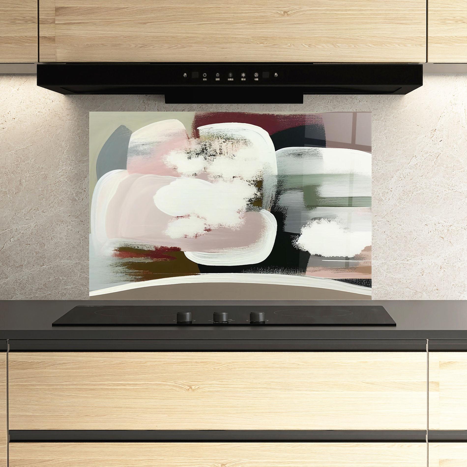Küchenrückwand Glas Abstract White Clouds mockup 3