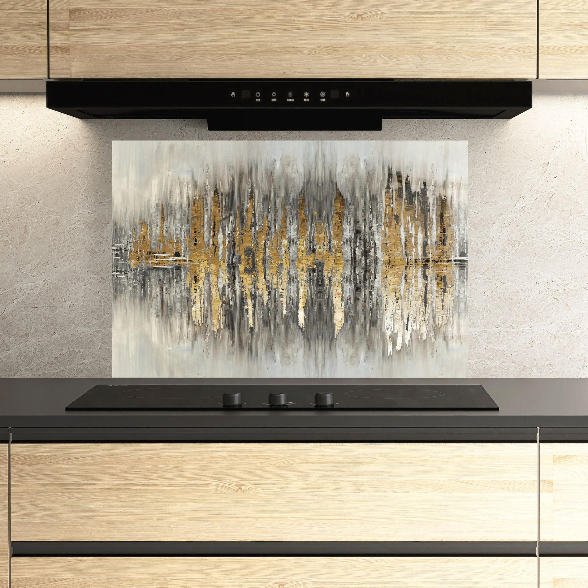 Küchenrückwand Glas Acrylic Silver Paint mockup 3