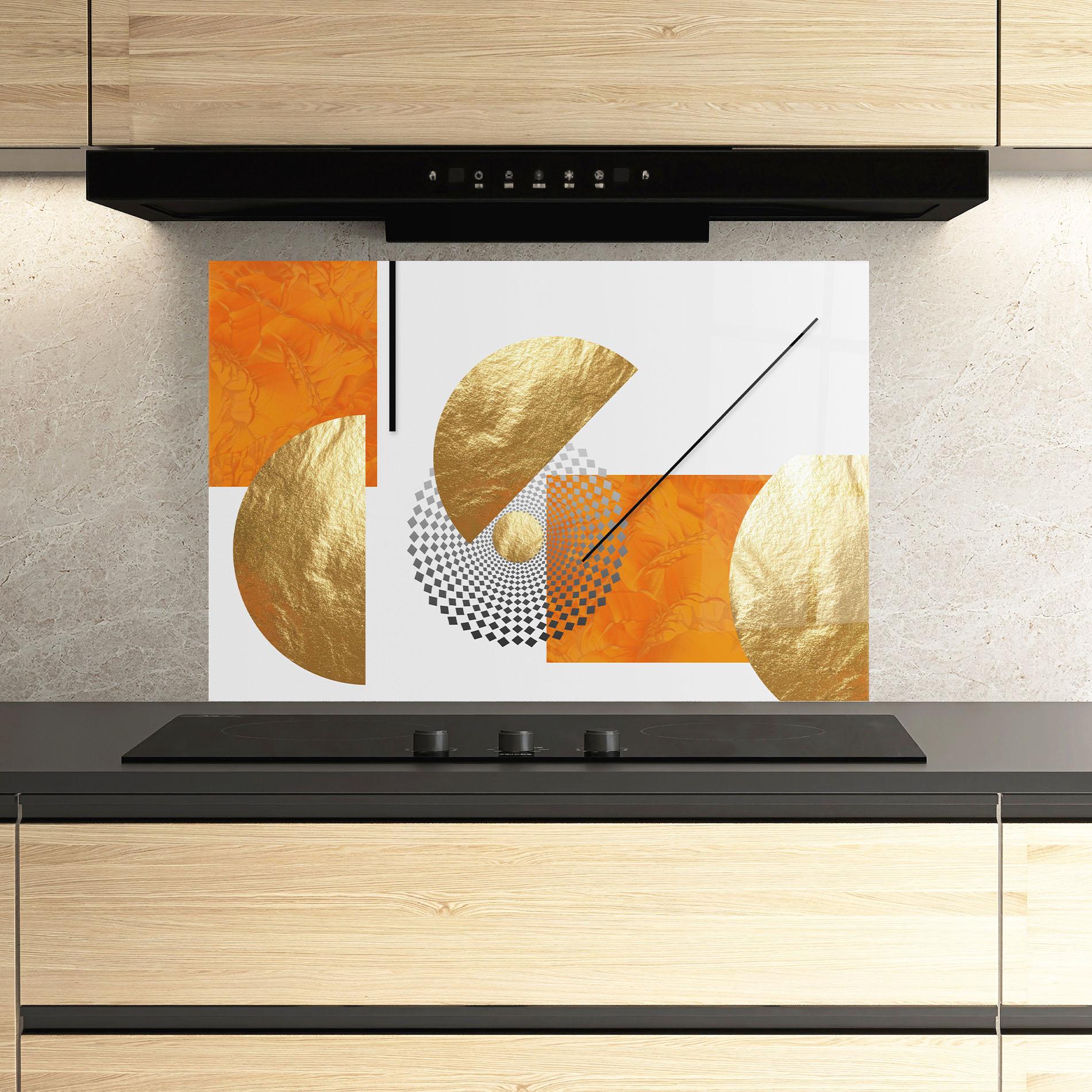 Küchenrückwand Glas Beautiful Gold Shapes mockup 3