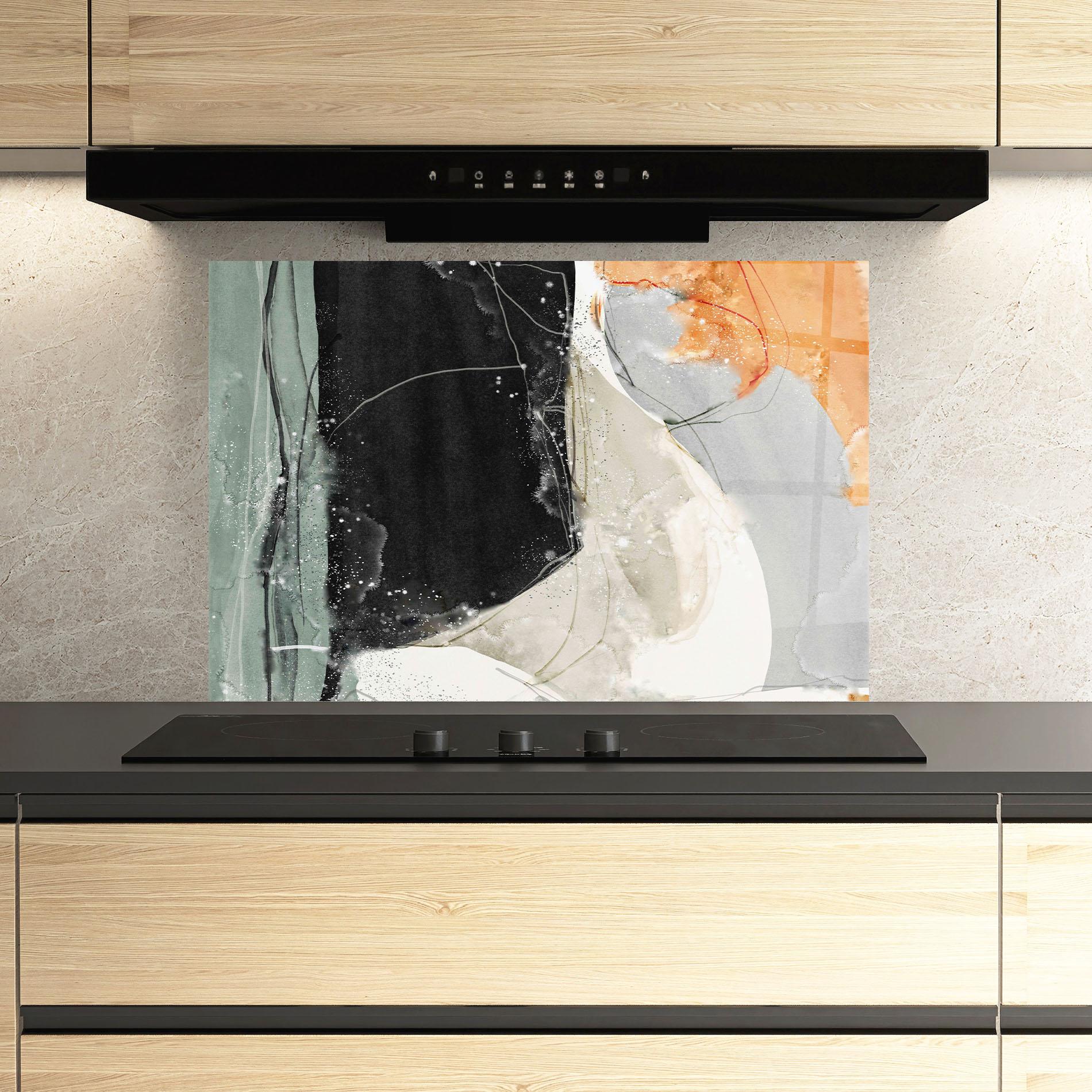 Küchenrückwand Glas Beautiful White Drops mockup 3