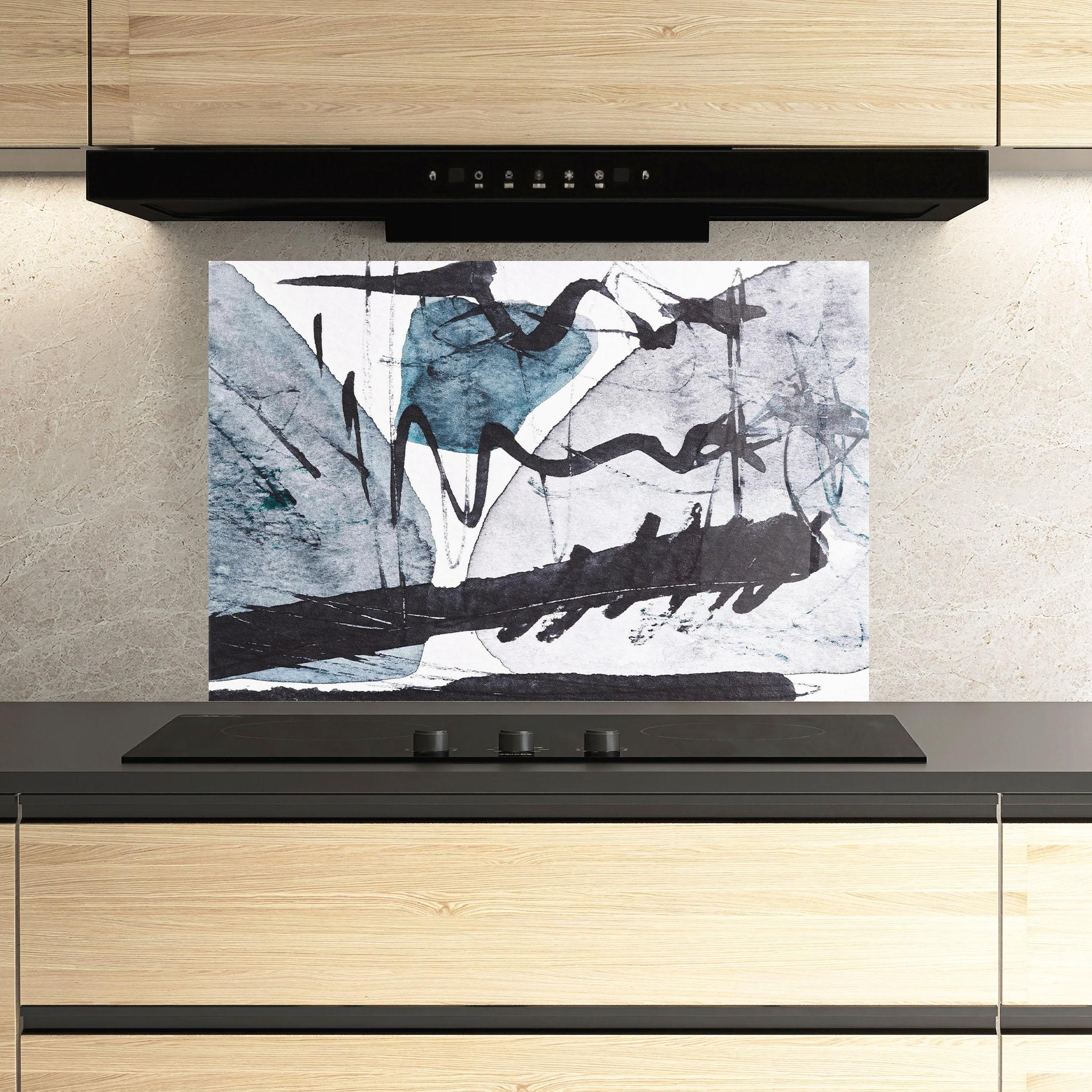 Küchenrückwand Glas Black Grey Lines mockup 3