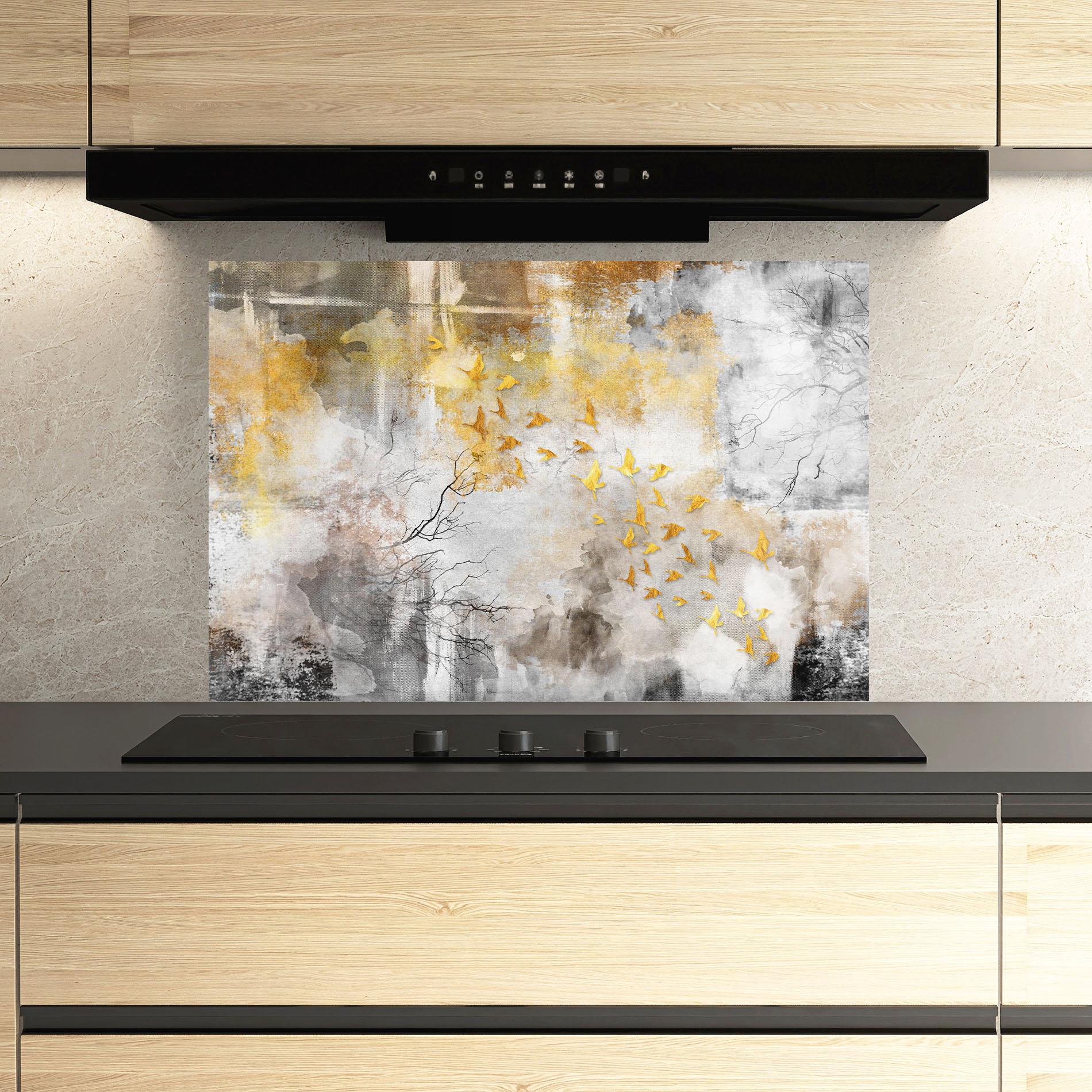Küchenrückwand Glas Gold Birds Flying mockup 3