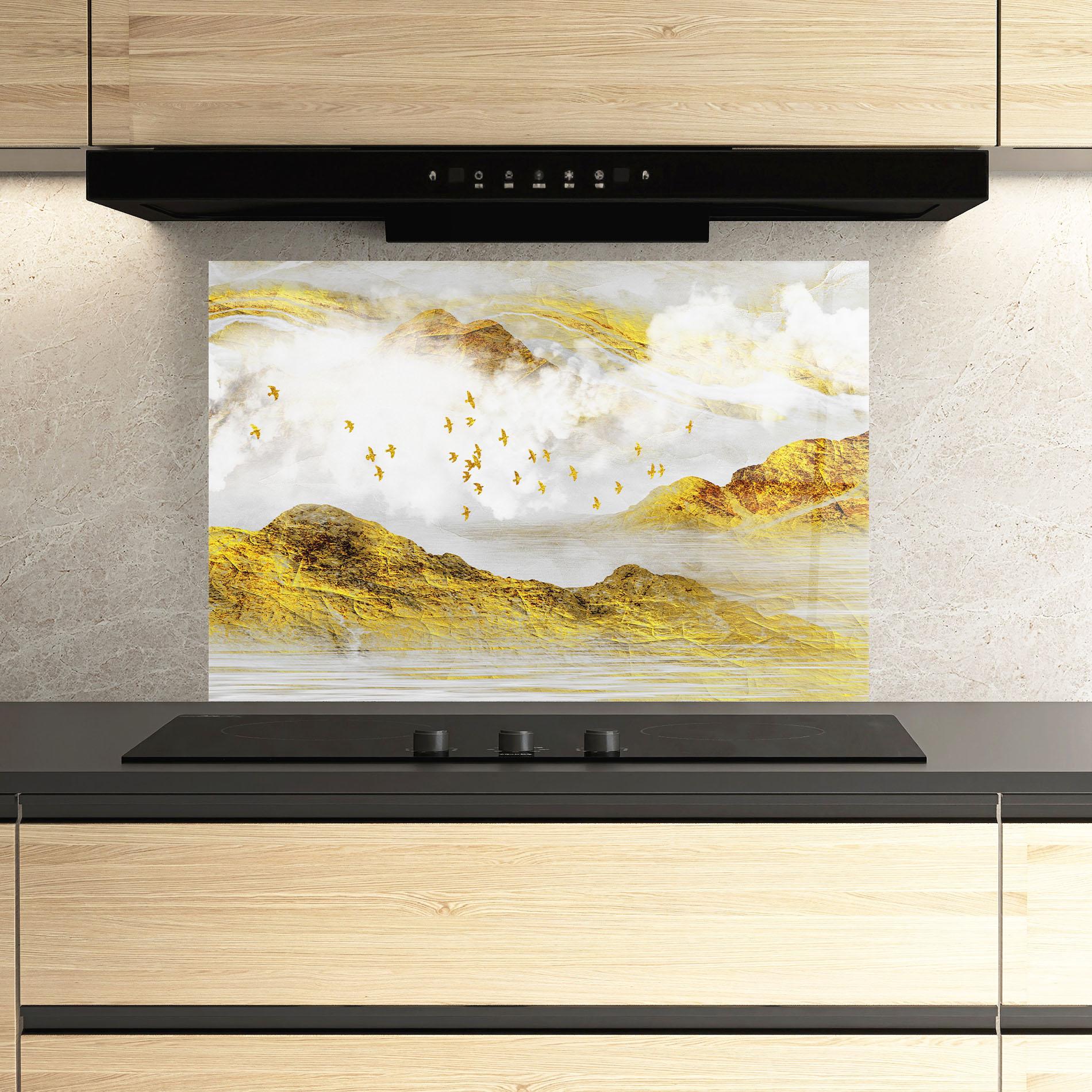 Küchenrückwand Glas Gold Mountains Abstract mockup 3