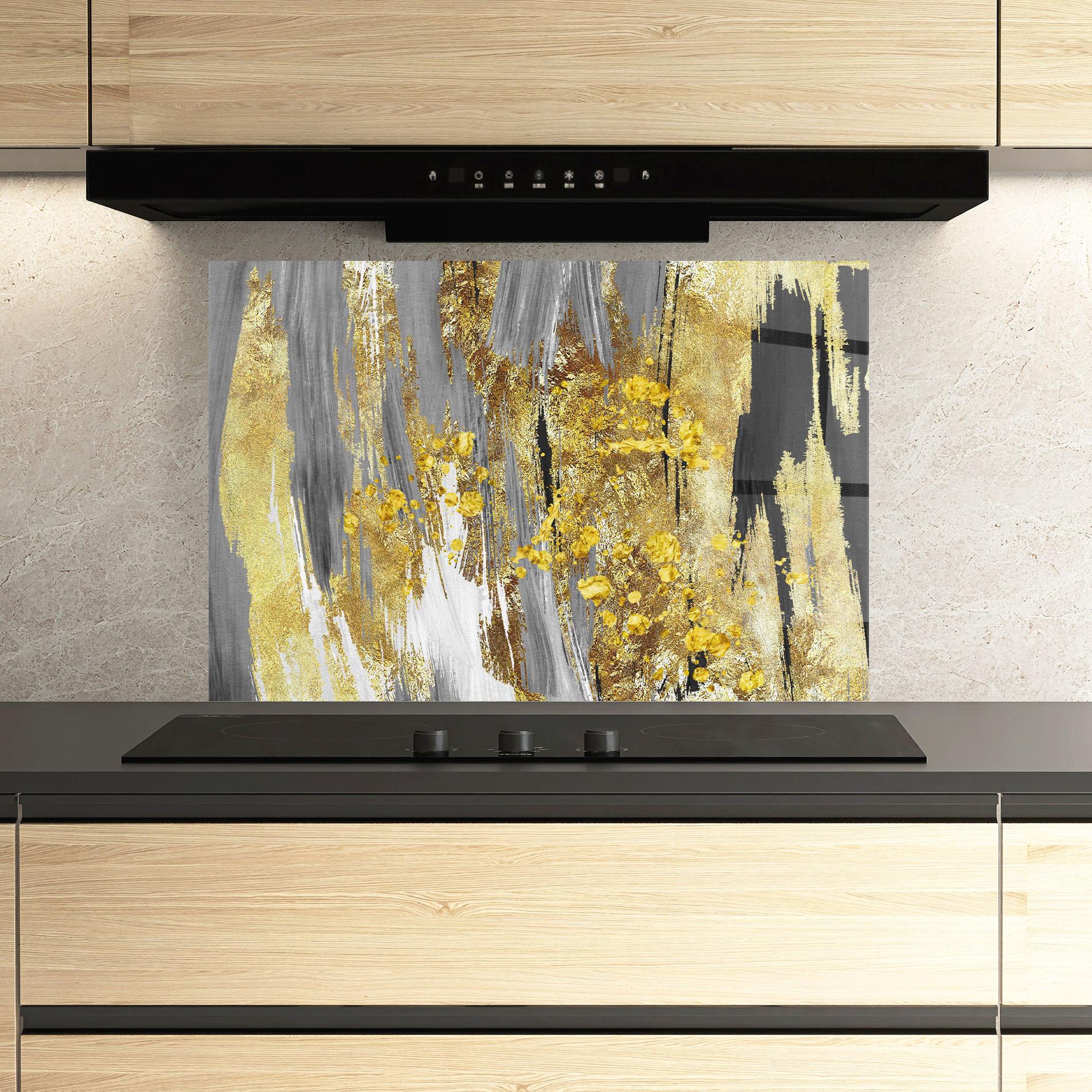 Küchenrückwand Glas Golden Grfey Lines mockup 3