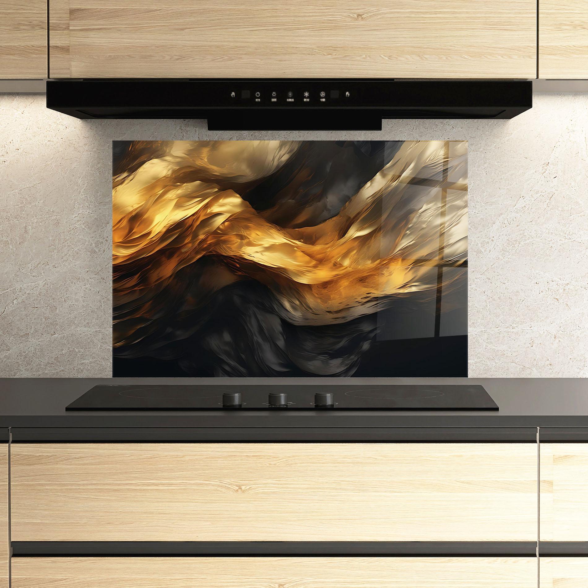 Küchenrückwand Glas Golden Waves With Black mockup 3