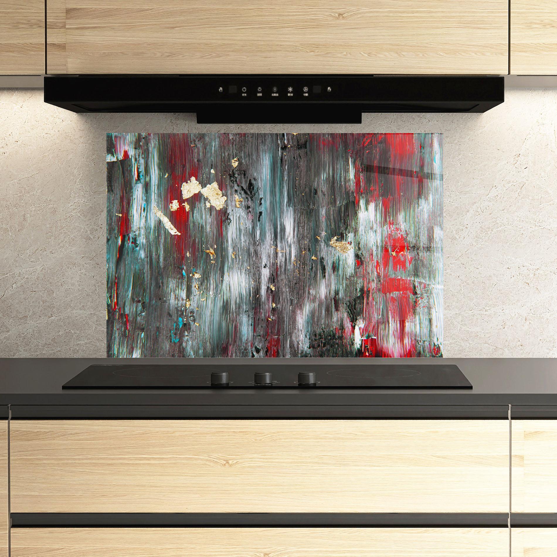 Küchenrückwand Glas Grey With Red Painting mockup 3